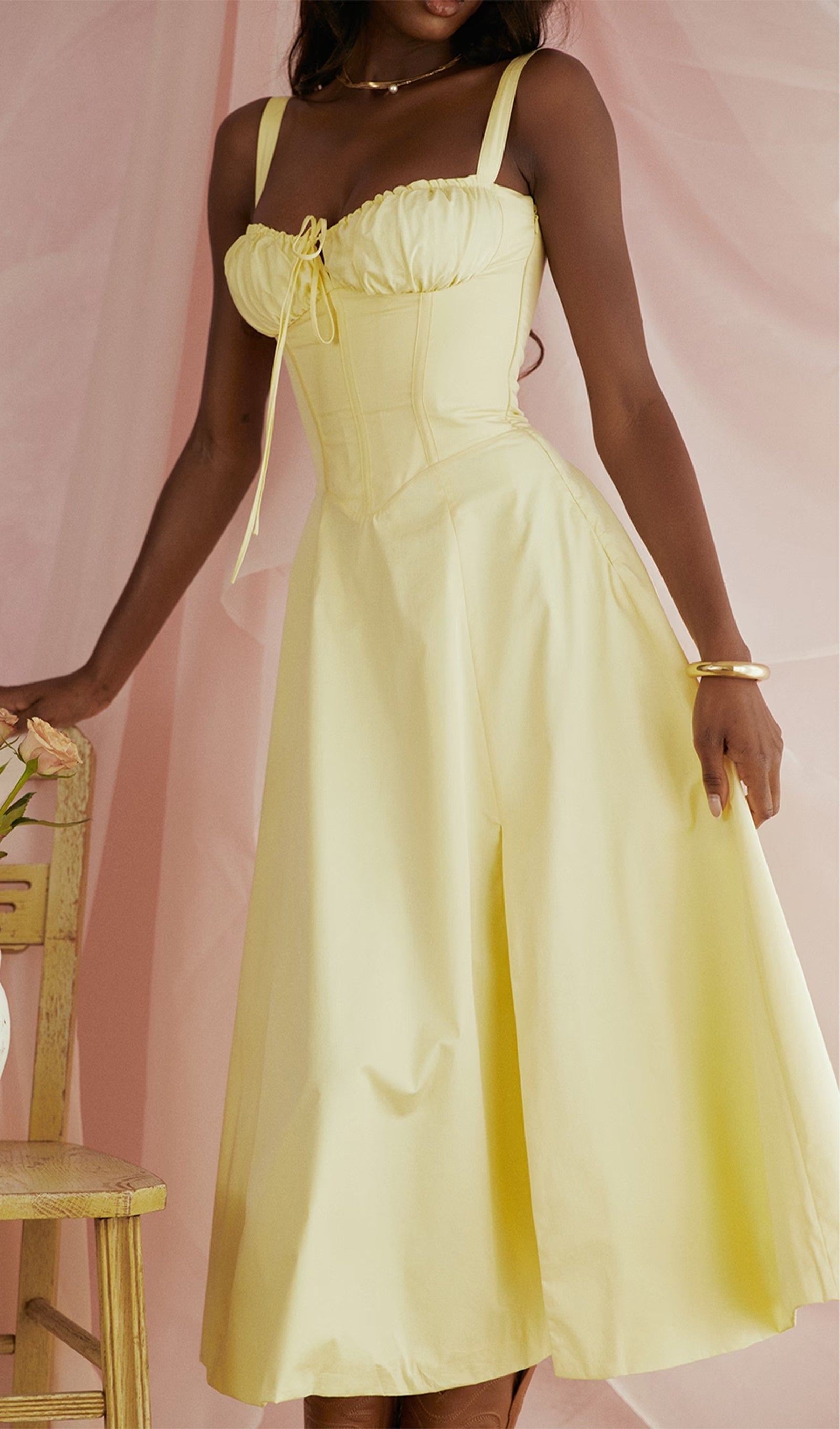 Büstiyer Midi Güneş Elbisesi