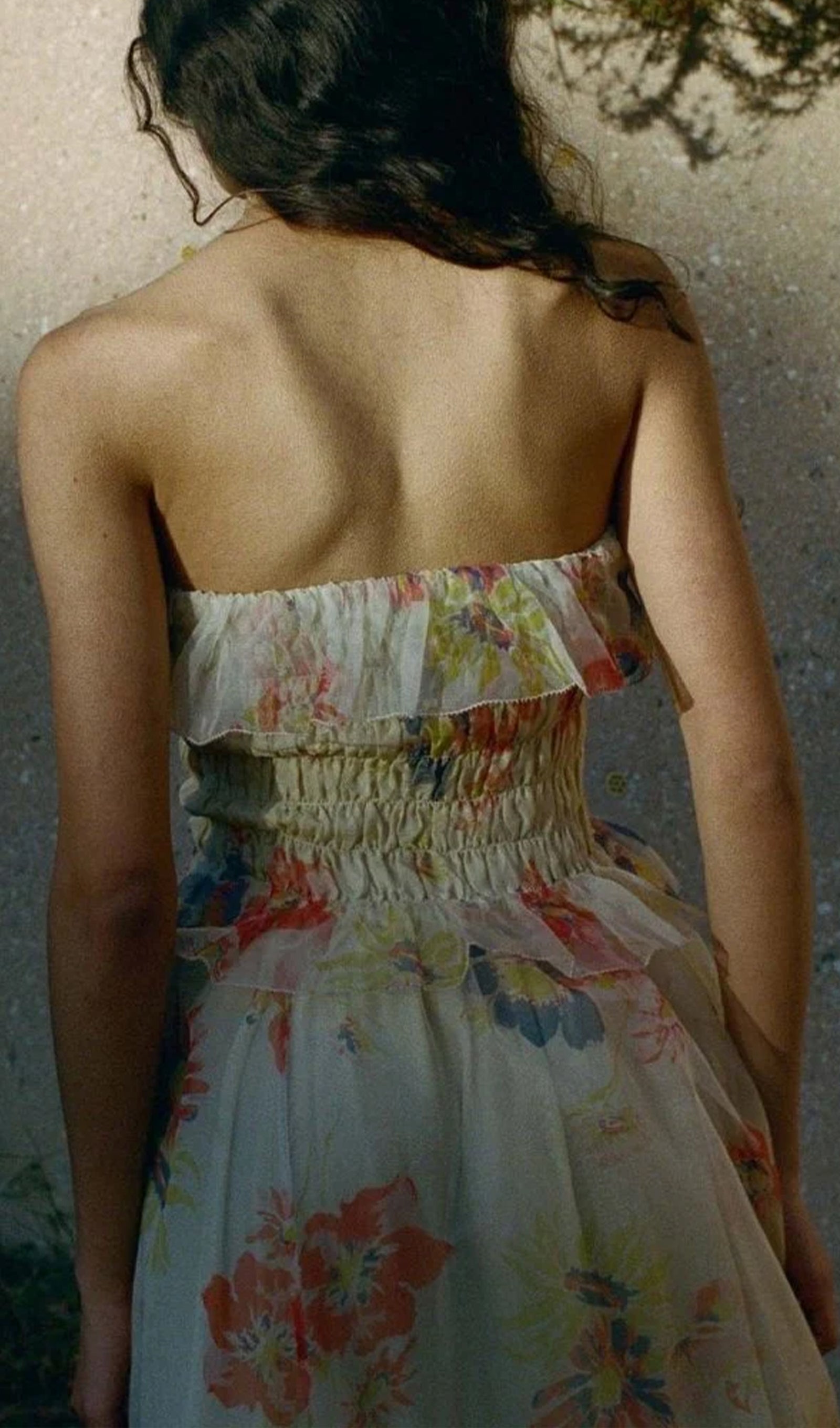 Alberta Çiçekli Fırfırlı Maksi Elbise