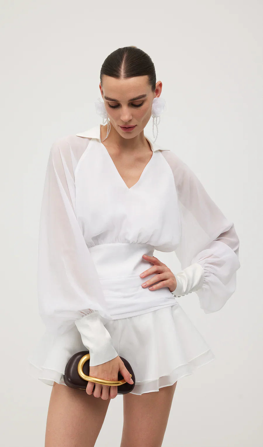 Düz Fener Kollu Mini Elbise