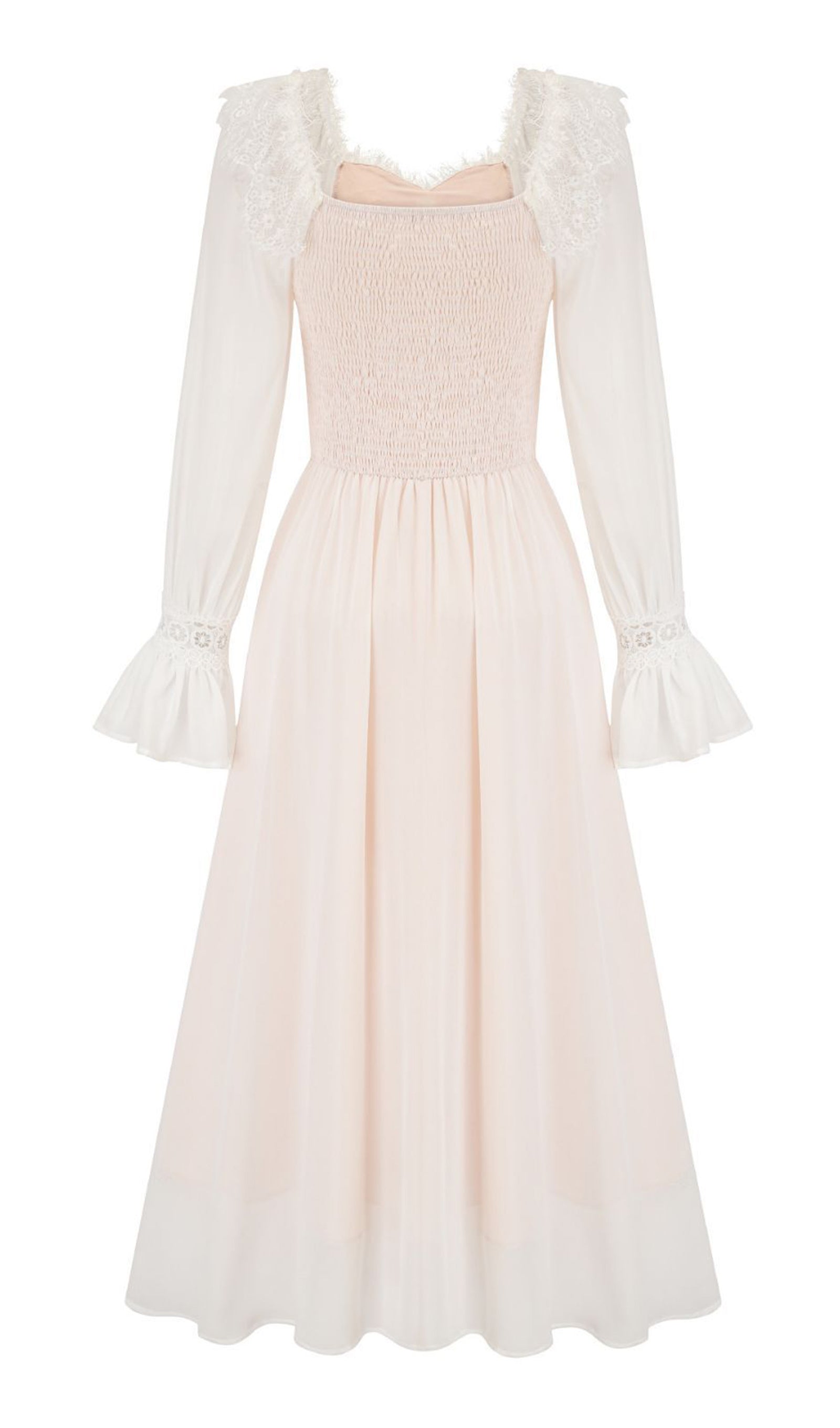 Uzun Kollu Dantel Çiçekli Fit ve Flare Maksi Elbise