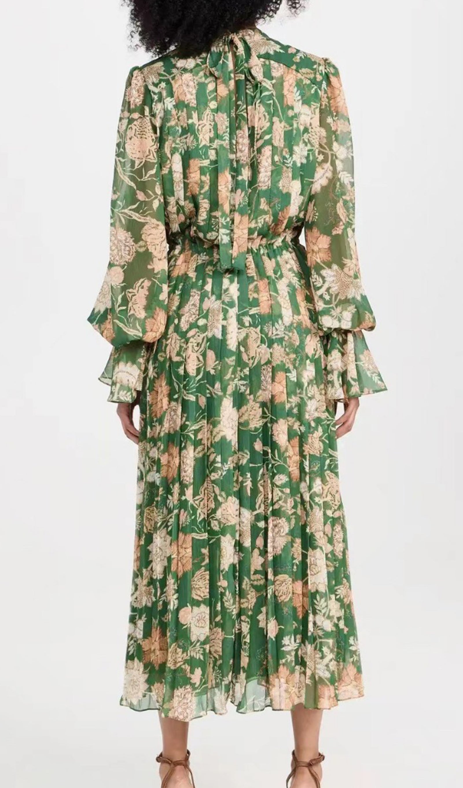 Şifon Uzun Kollu A Line Maksi Elbise