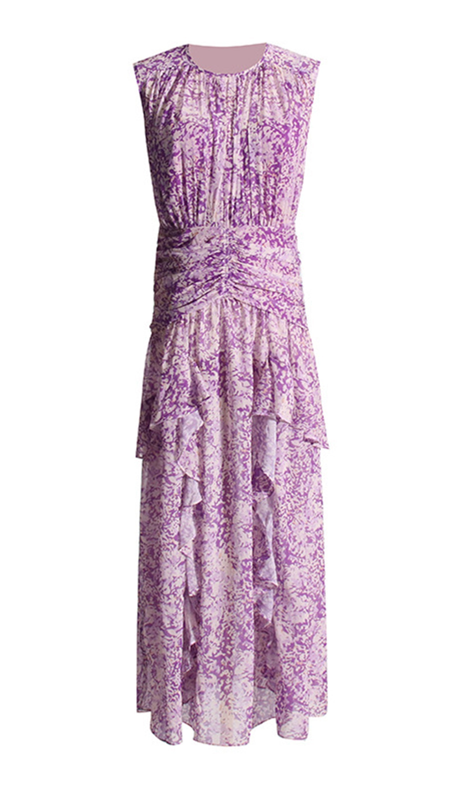 Çiçekli Kolsuz Scrunch Maksi Elbise