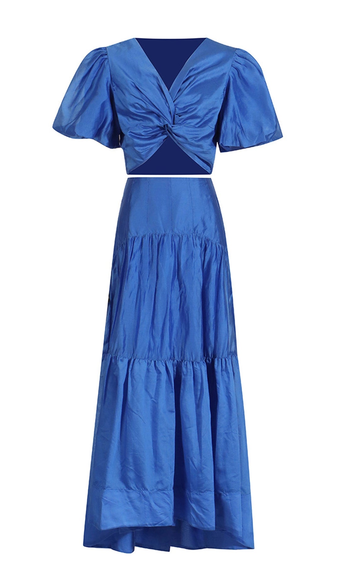 İki Parçalı Twist Fornt Maxi Etek ve Üst Takım Mavi