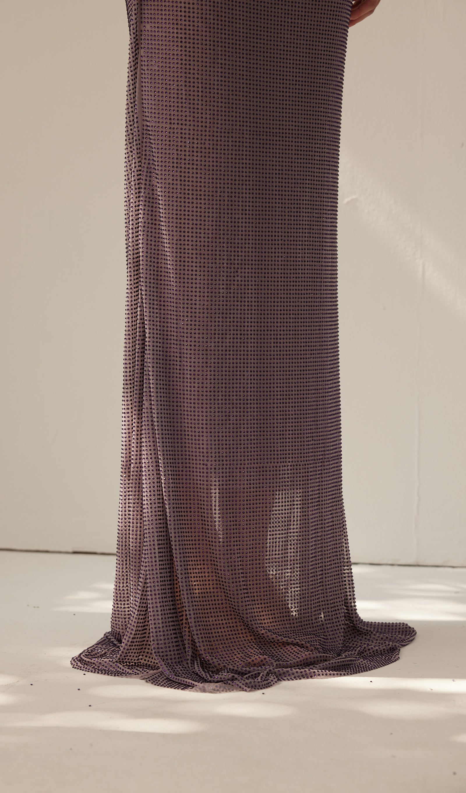 Diamante Kapalı Omuz Maksi Elbise - Gri Mor