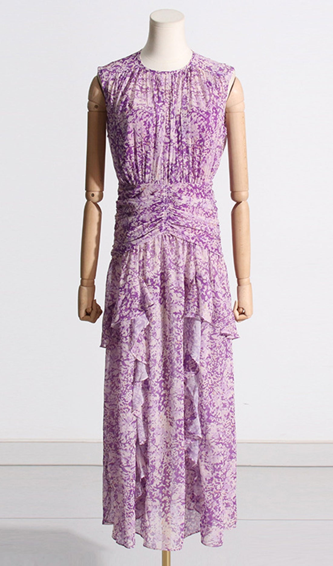 Çiçekli Kolsuz Scrunch Maksi Elbise