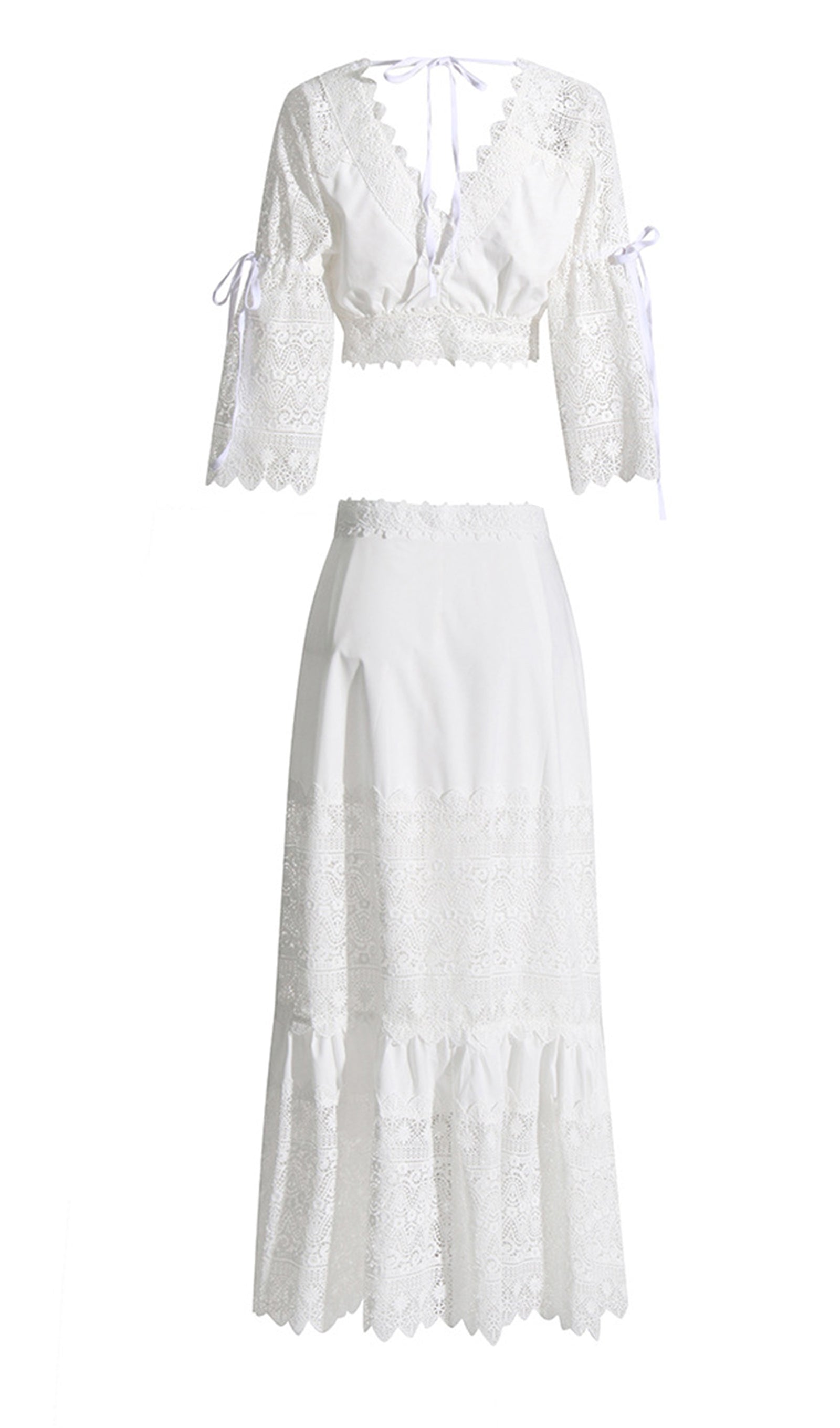 İki Parça Kroşe Maxi Etek ve Üst Takım Beyaz