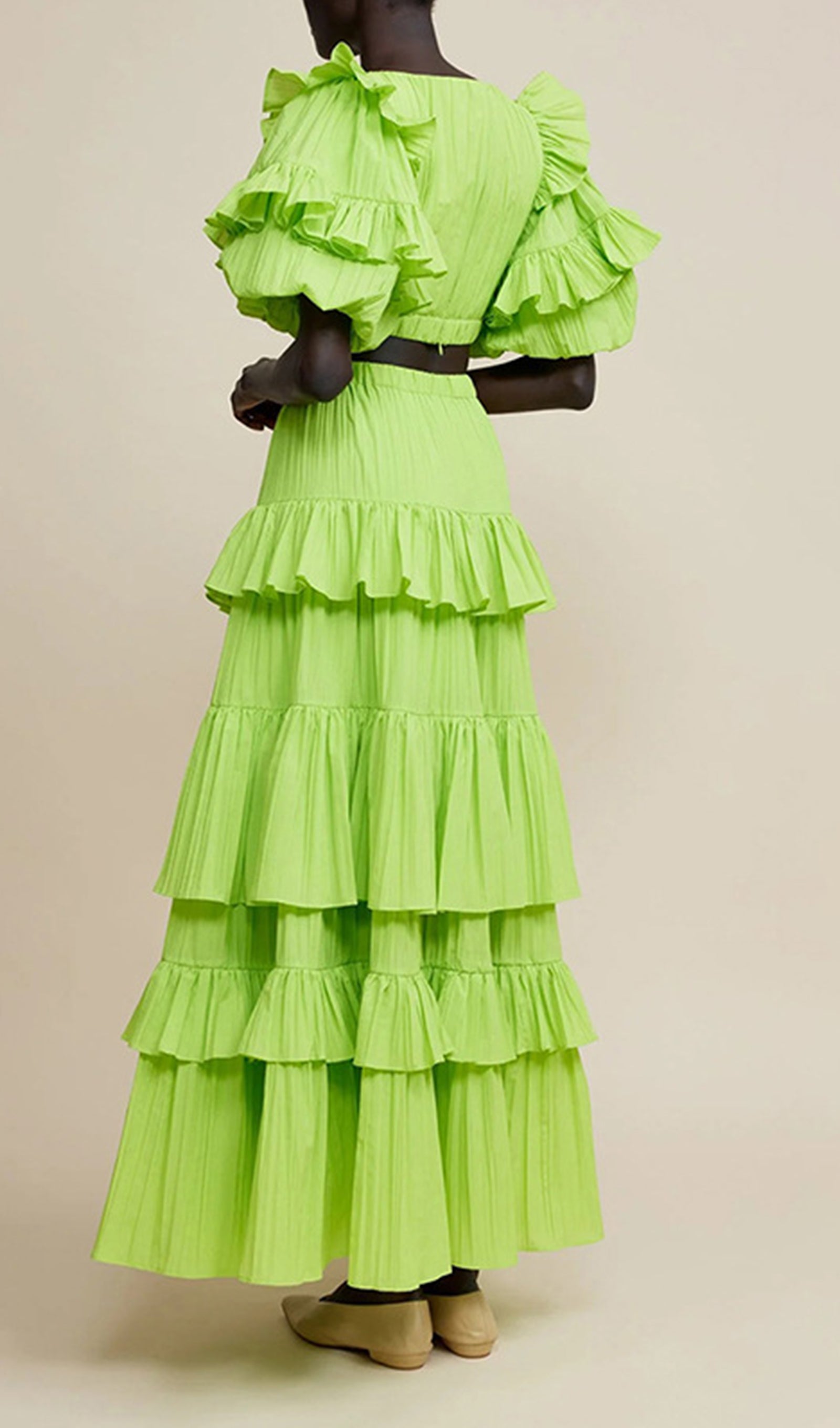 İki Parçalı Pileli Katlı Maxi Etek ve Üst Takım