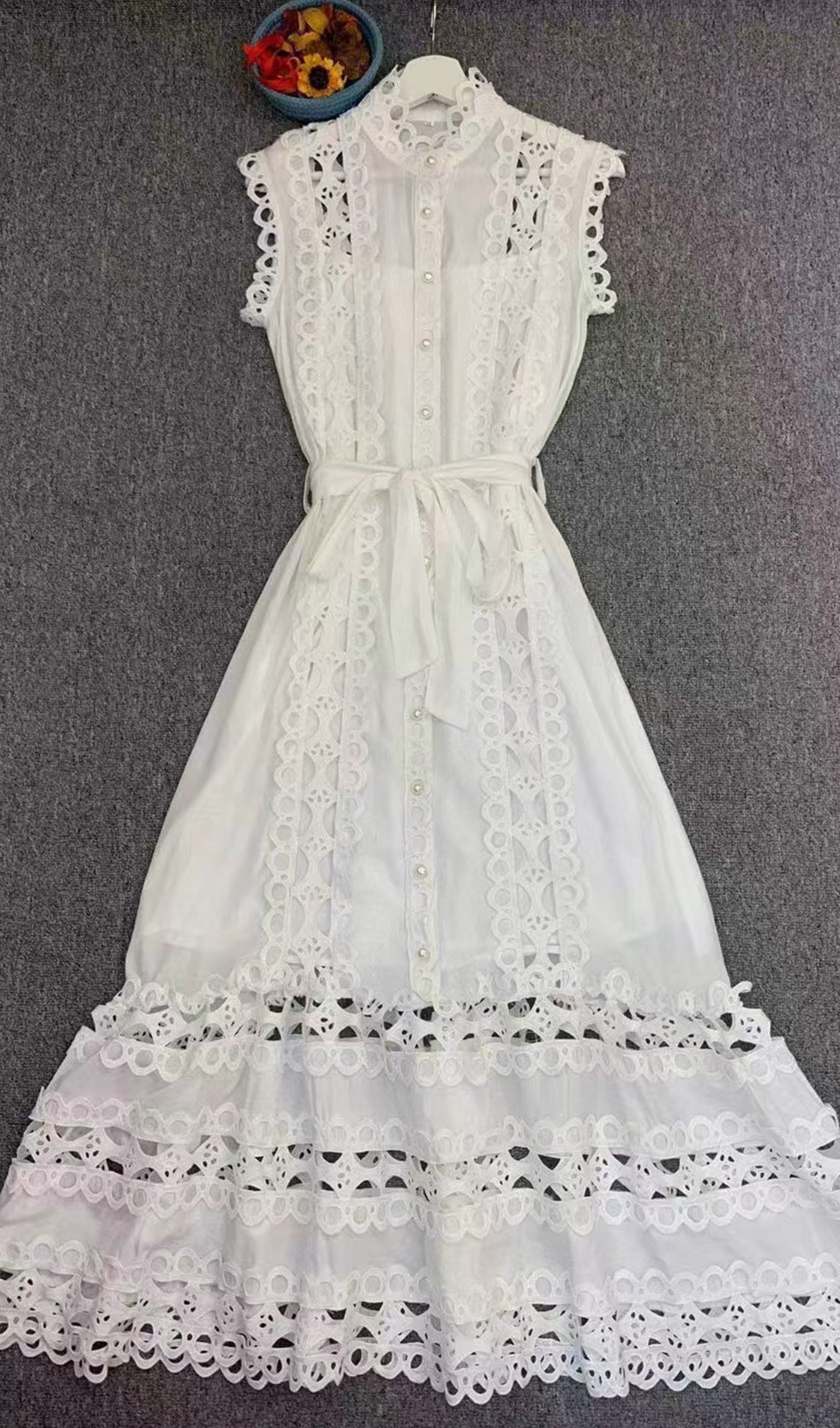 Kolsuz Hollow Out Kroşe Maksi Elbise