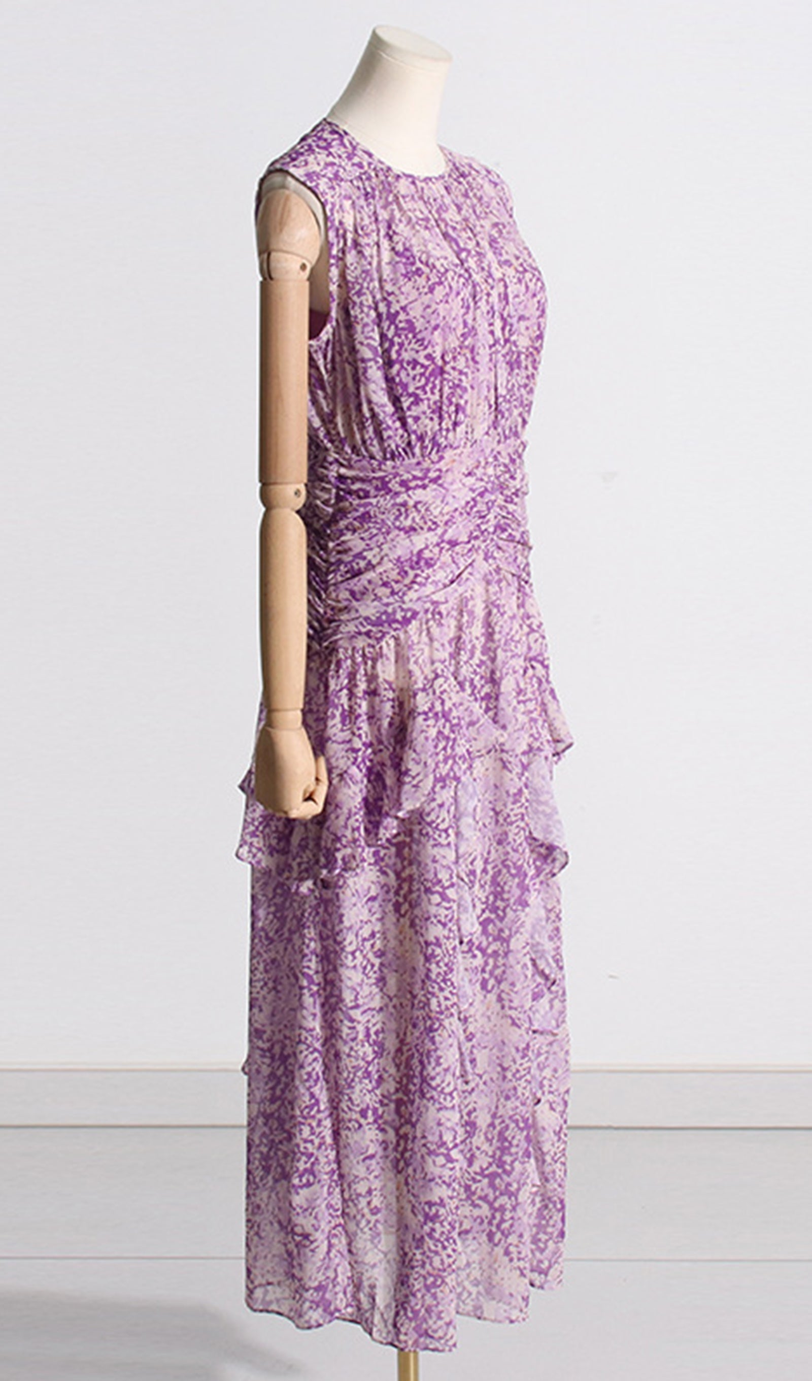 Çiçekli Kolsuz Scrunch Maksi Elbise