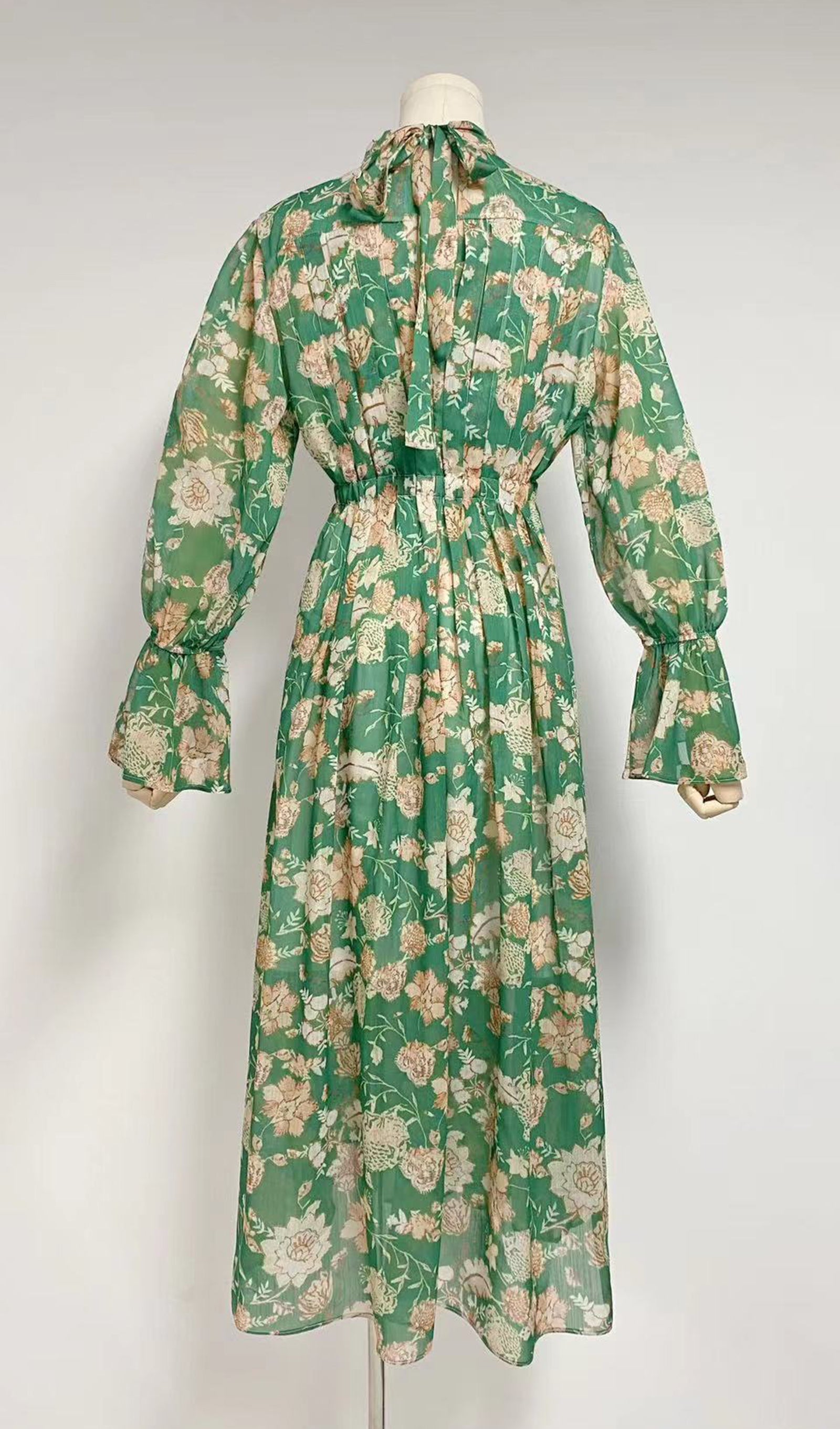 Şifon Uzun Kollu A Line Maksi Elbise