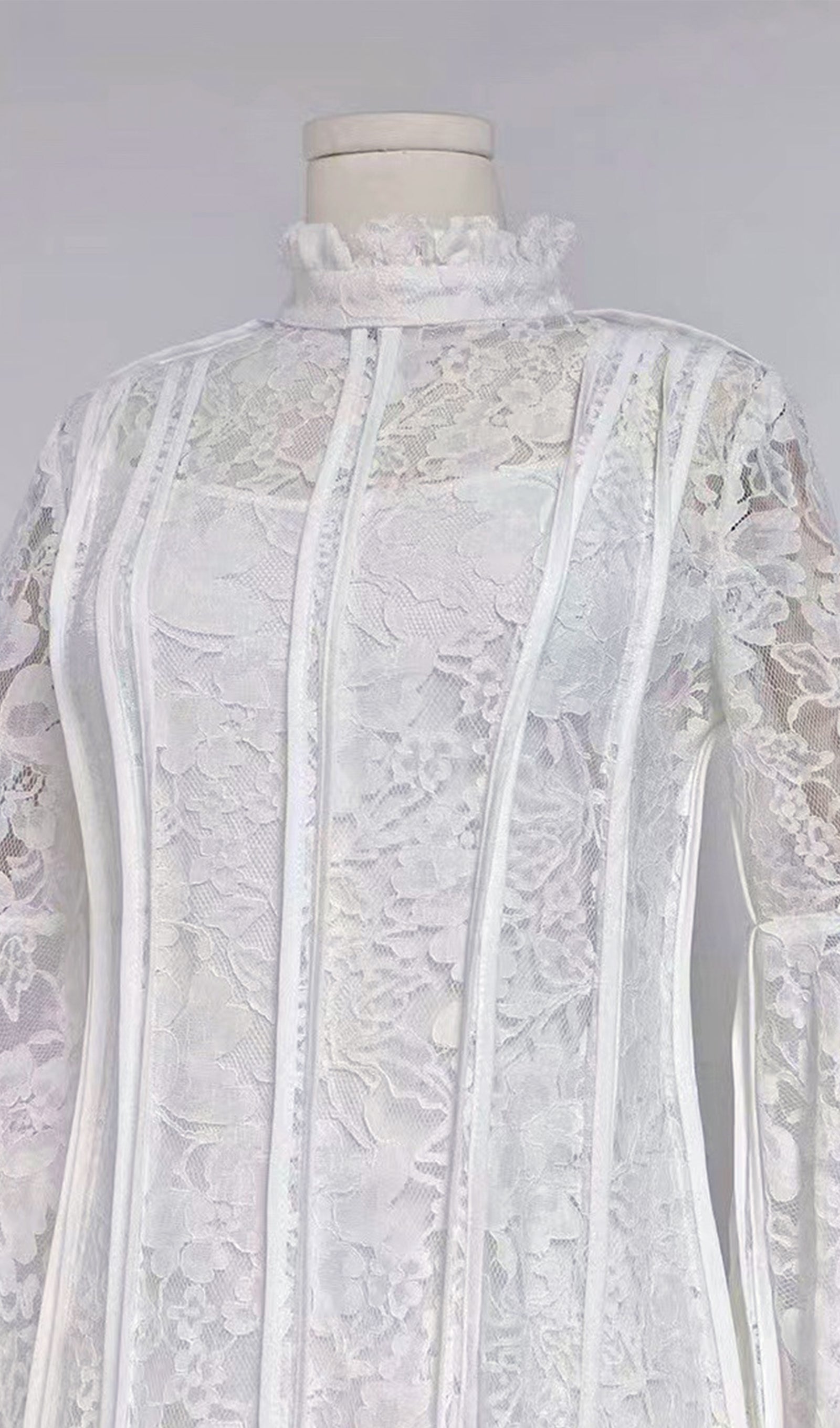 Dantel Korse Çan Kollu Maksi Elbise Beyaz