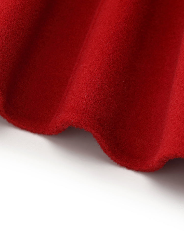 Kaşmir Yün Çift Yüzlü Kırmızı Kadın Kaban