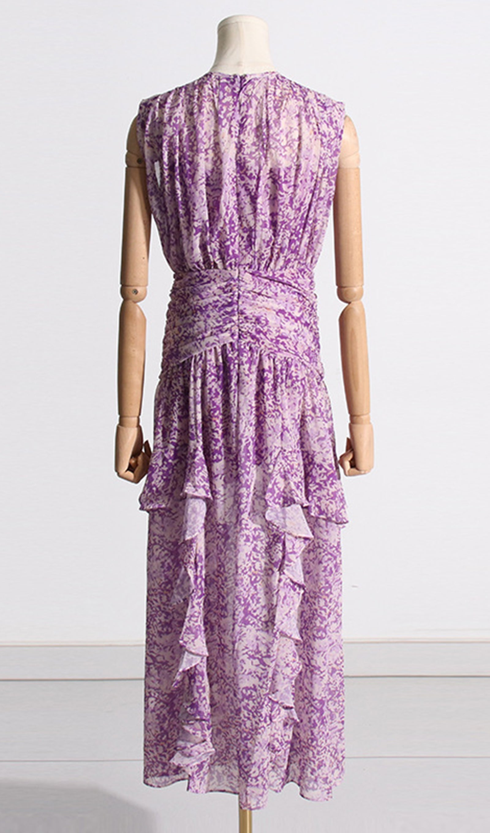 Çiçekli Kolsuz Scrunch Maksi Elbise