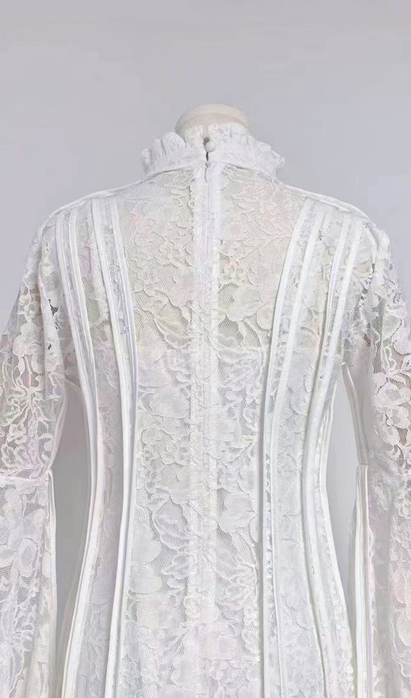 Dantel Korse Çan Kollu Maksi Elbise Beyaz