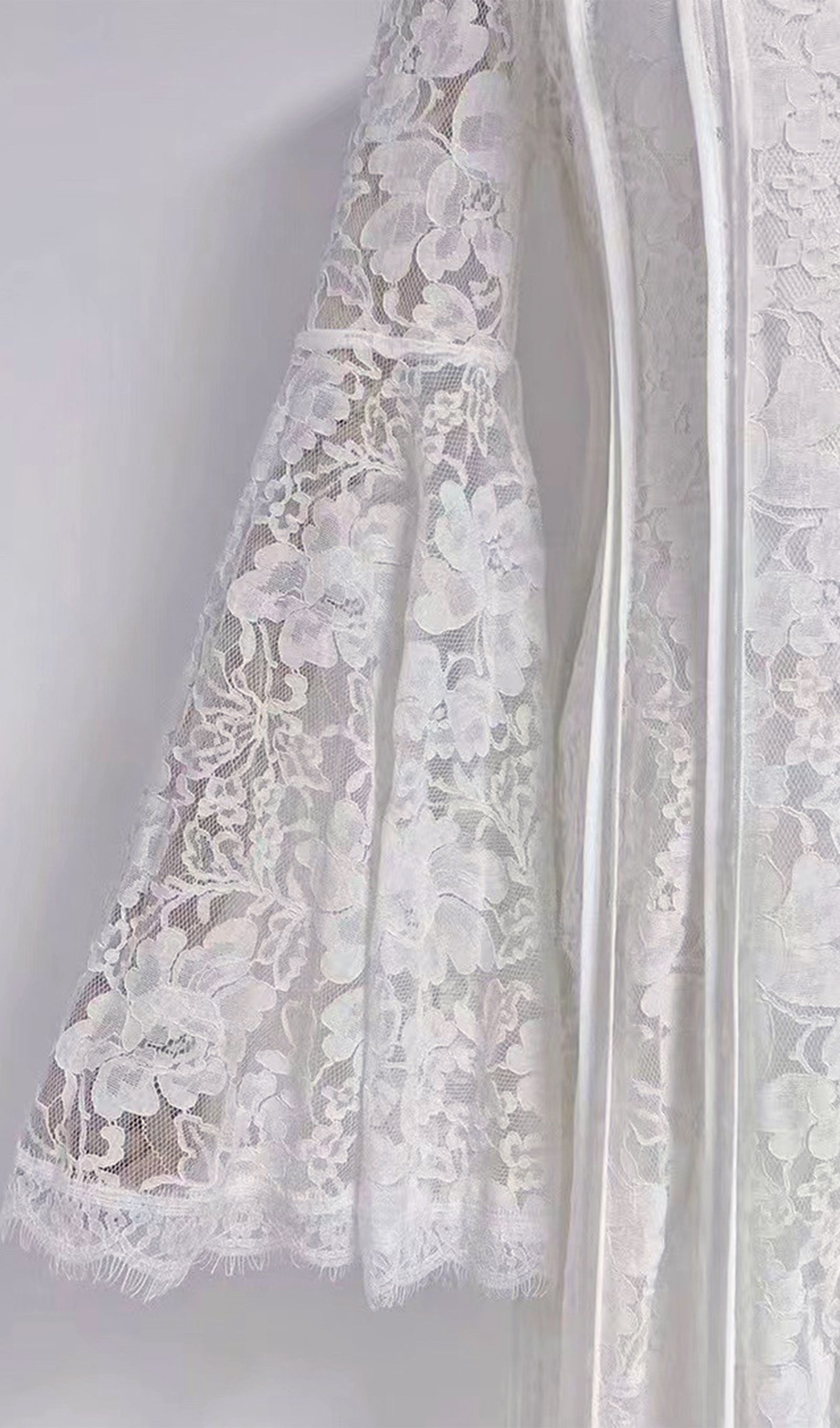 Dantel Korse Çan Kollu Maksi Elbise Beyaz