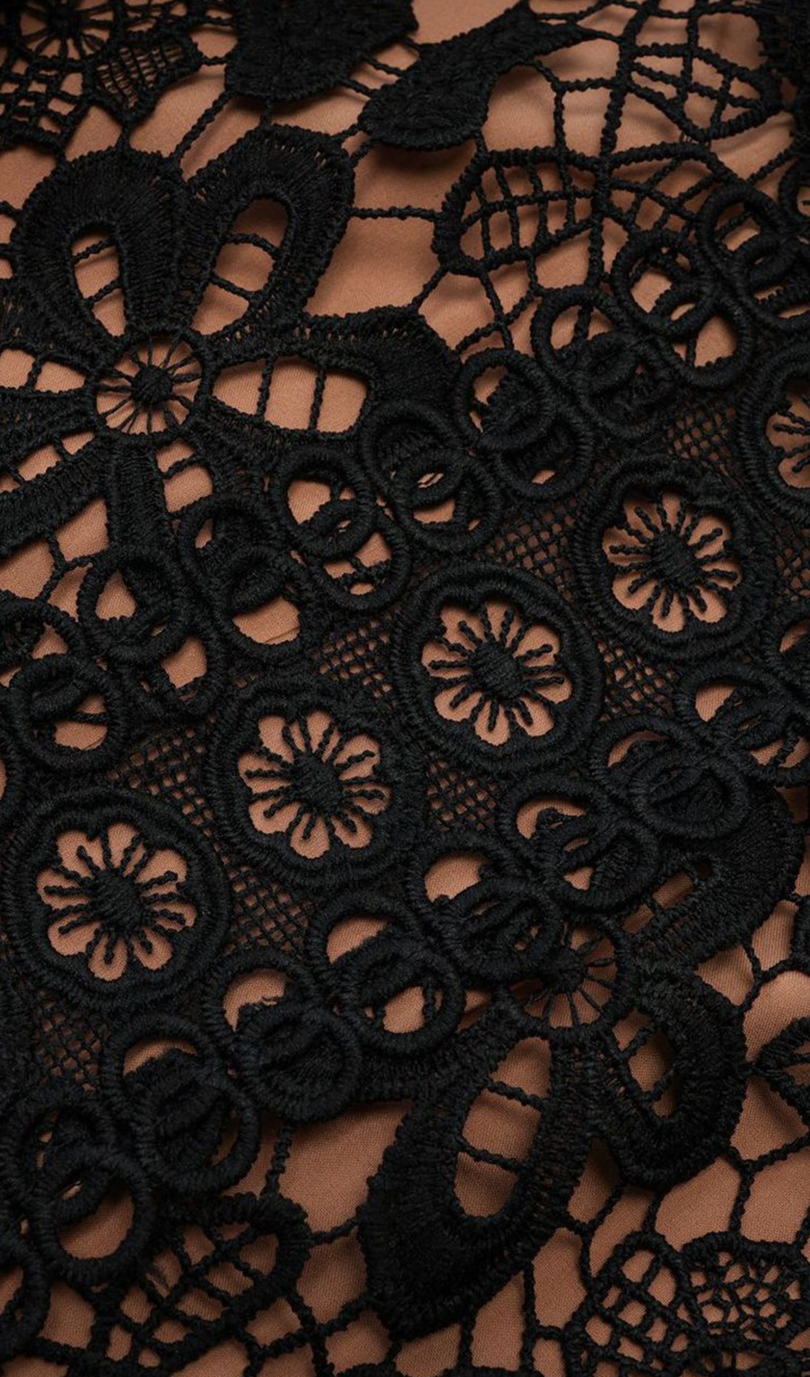 Uzun Kollu Dantel Çiçekli Fit ve Flare Maksi Elbise