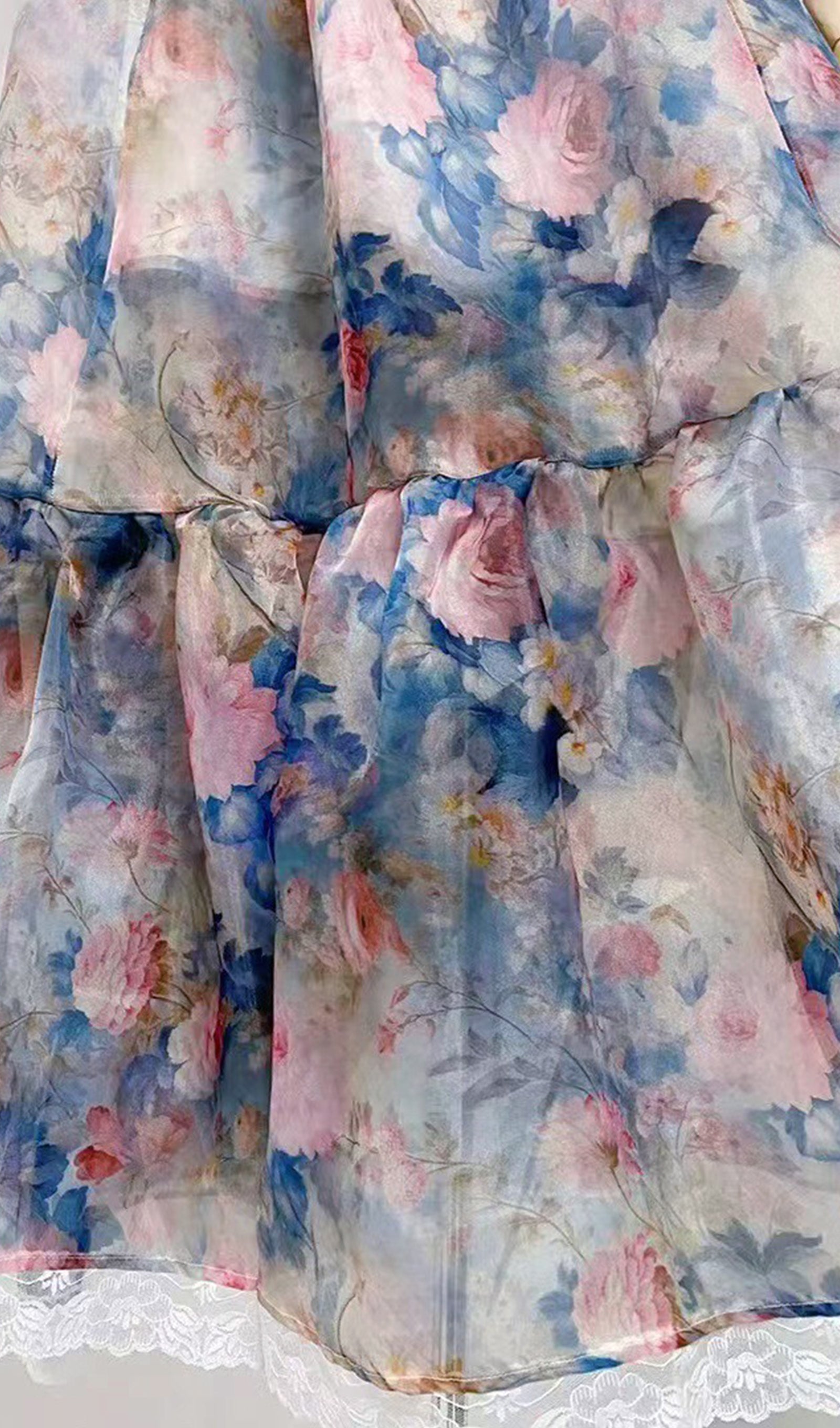 Çiçekli Fırfırlı V Yaka Fit ve Flare Maksi Elbise