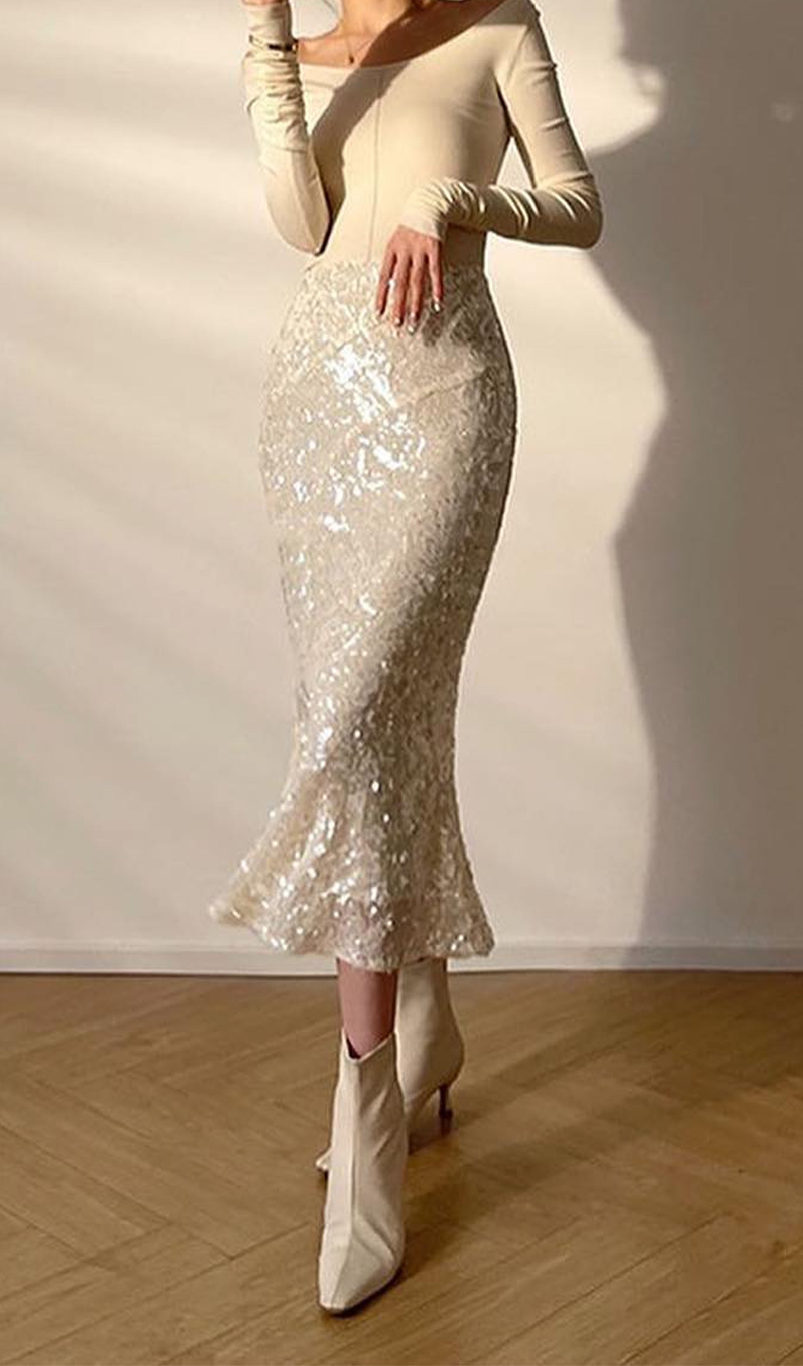 Deniz Kızı Payetli İnce Midi Etek