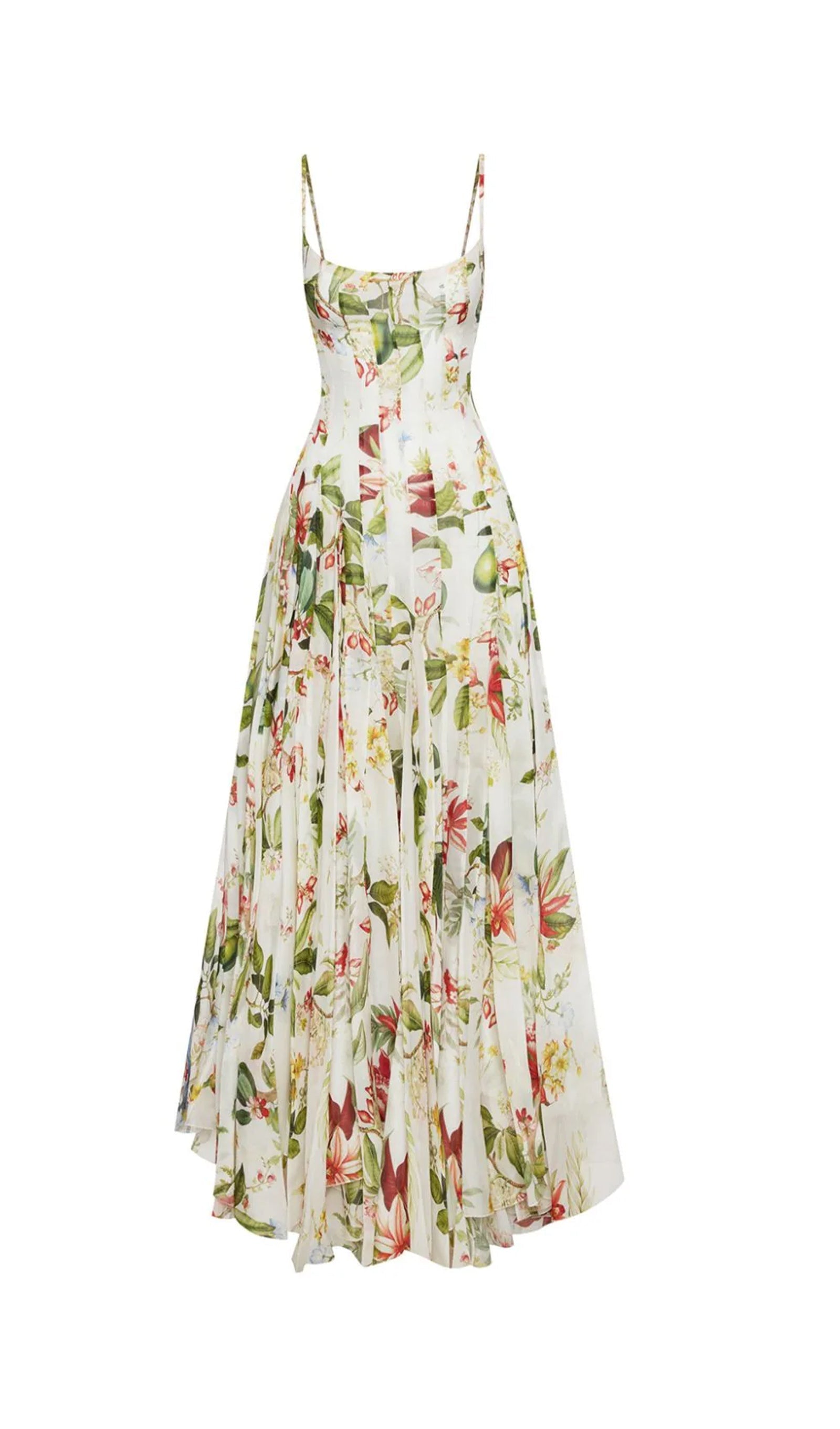 Floral Dantelli Çiçekli ve Faunalı Maksi Elbise