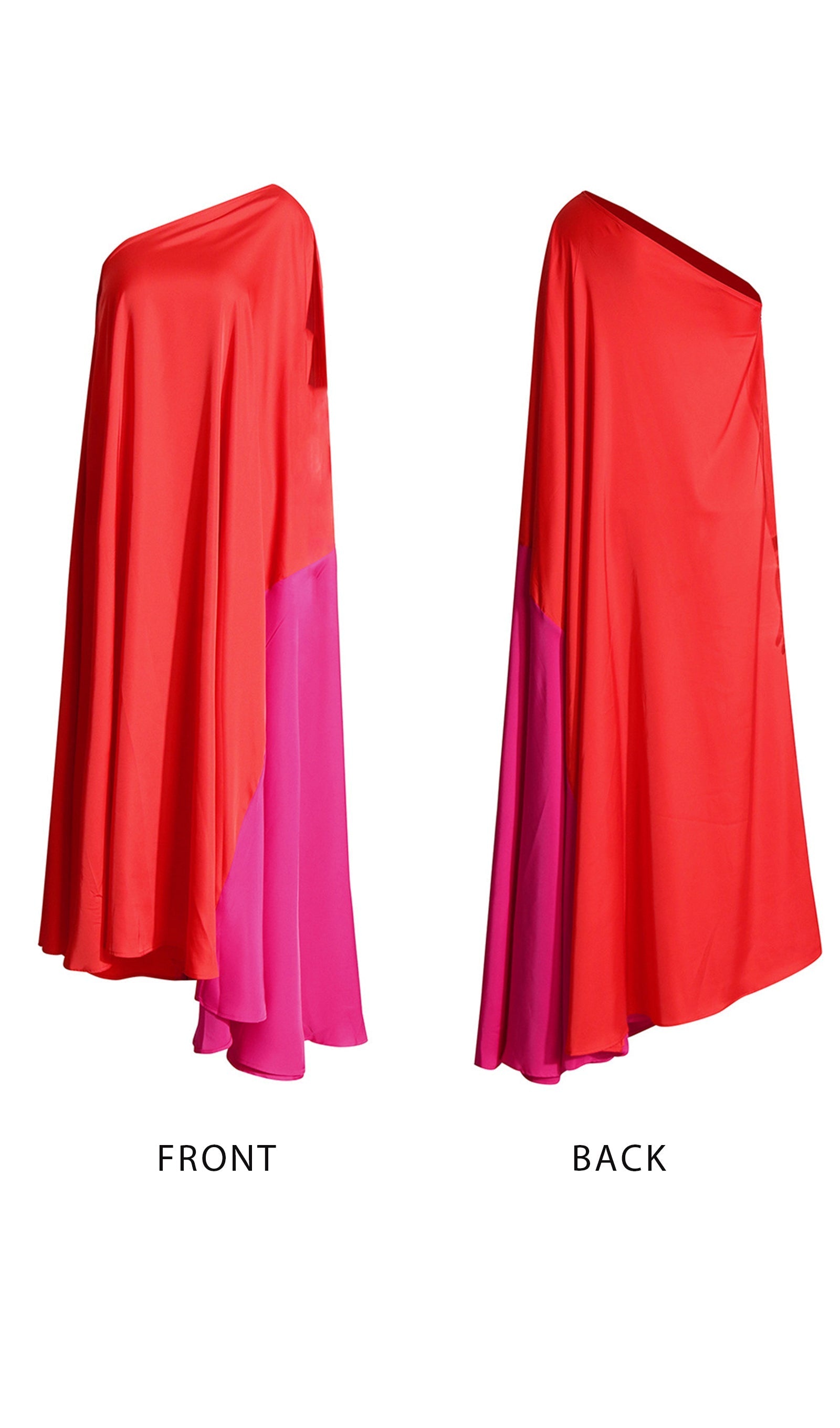 Renk Bloklu Saten Maksi Elbise