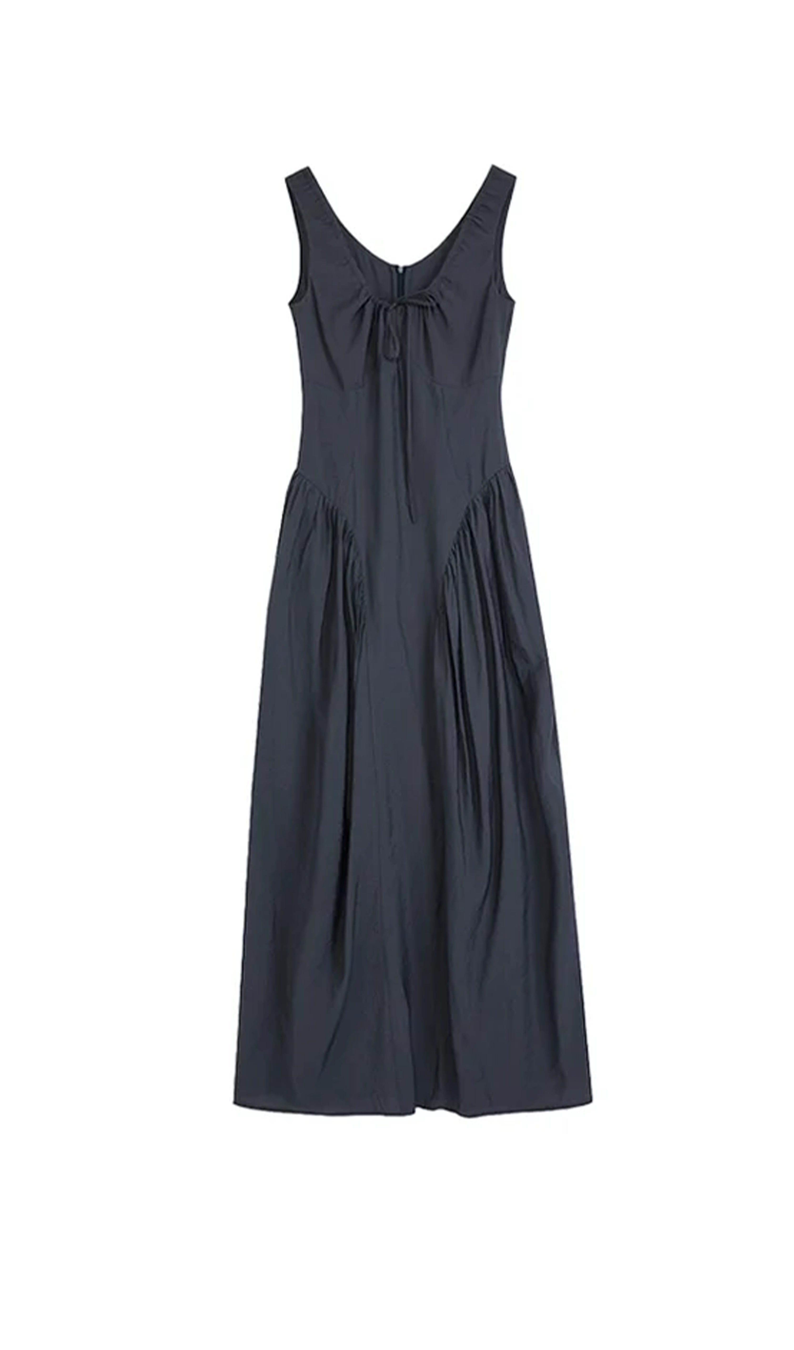 Düz Dantelli Önü Kravatlı Maksi A-Line Elbise