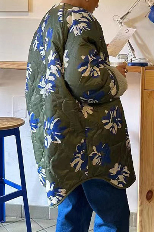 Çift Yönlü Günlük Çiçekli Kontrast O Yaka Dış Giyim