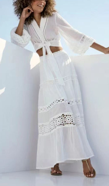 İki Parçalı Uzun Kollu Kroşe Maxi Etek ve Üst Takım