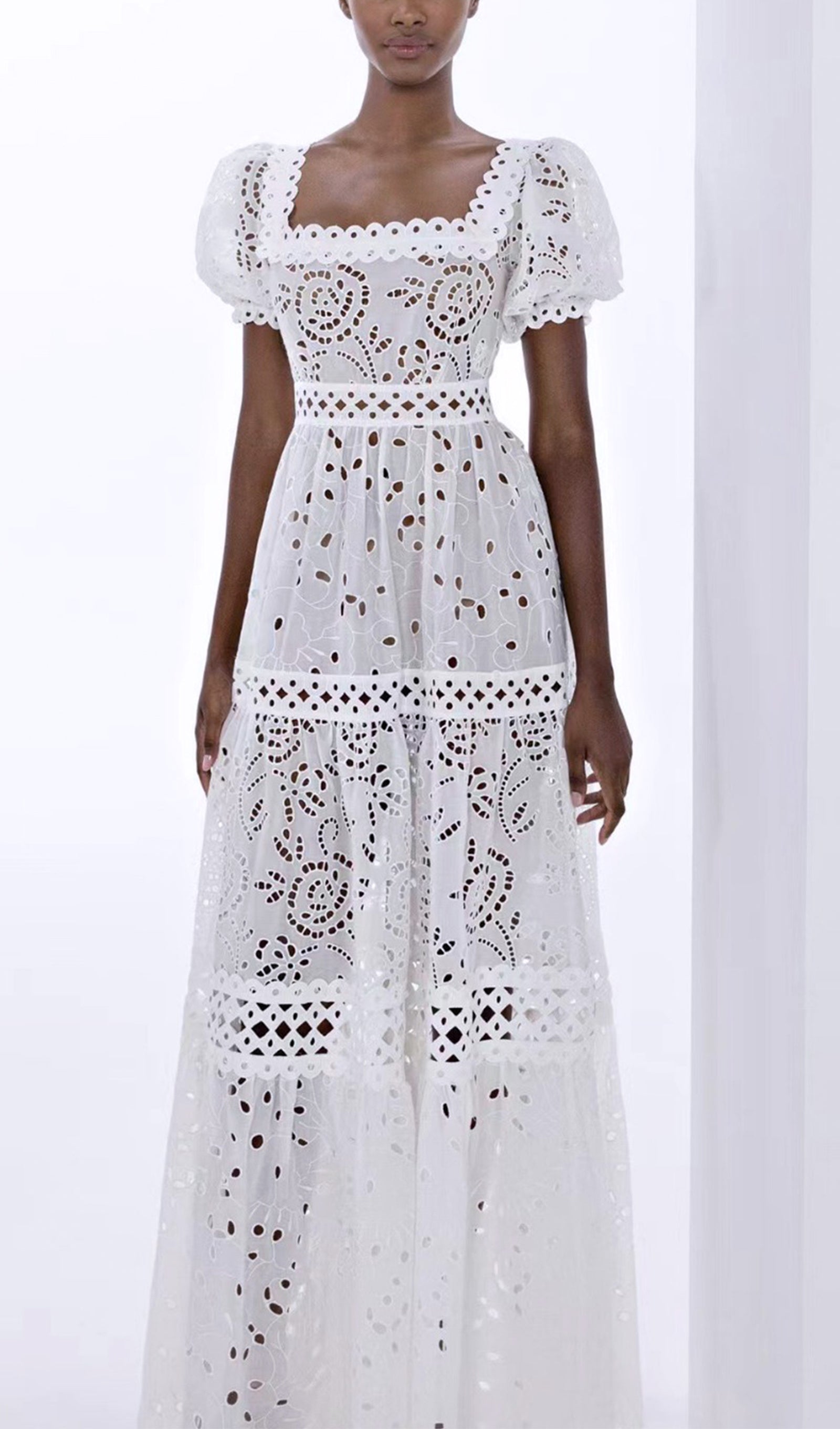 Kare Yaka A Line Kroşe Maxi Elbiseler