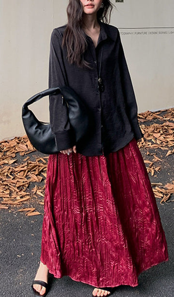 Ethereal Pileli A-Line Maksi Etek-Kırmızı