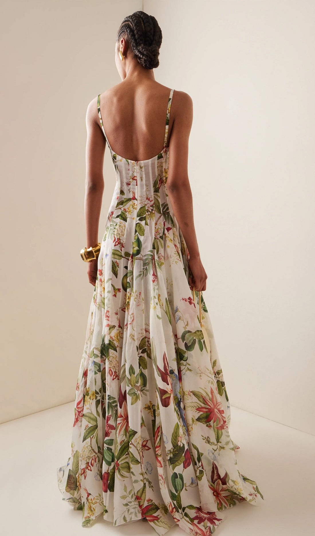 Floral Dantelli Çiçekli ve Faunalı Maksi Elbise