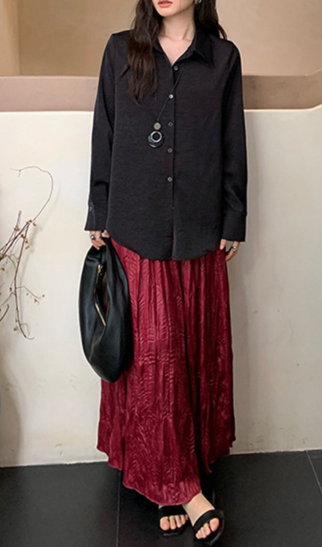 Ethereal Pileli A-Line Maksi Etek-Kırmızı