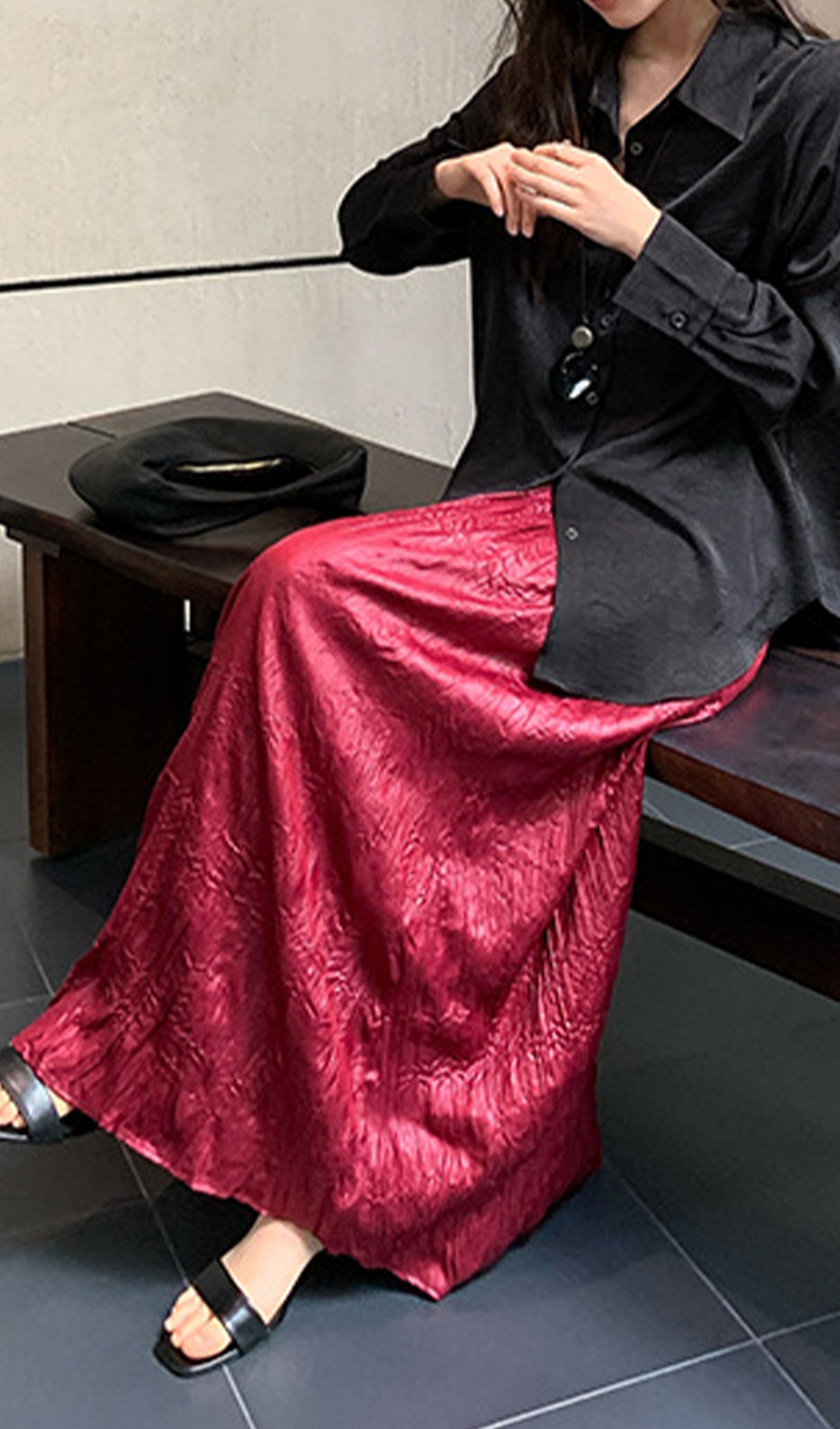 Ethereal Pileli A-Line Maksi Etek-Kırmızı