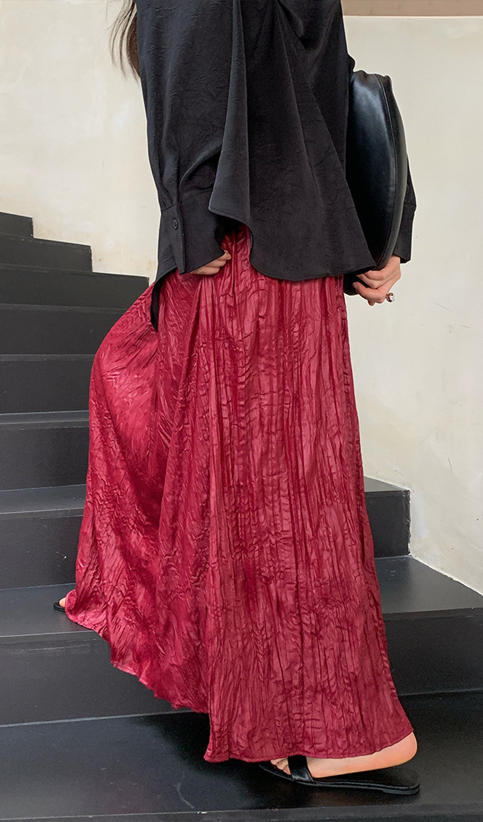 Ethereal Pileli A-Line Maksi Etek-Kırmızı