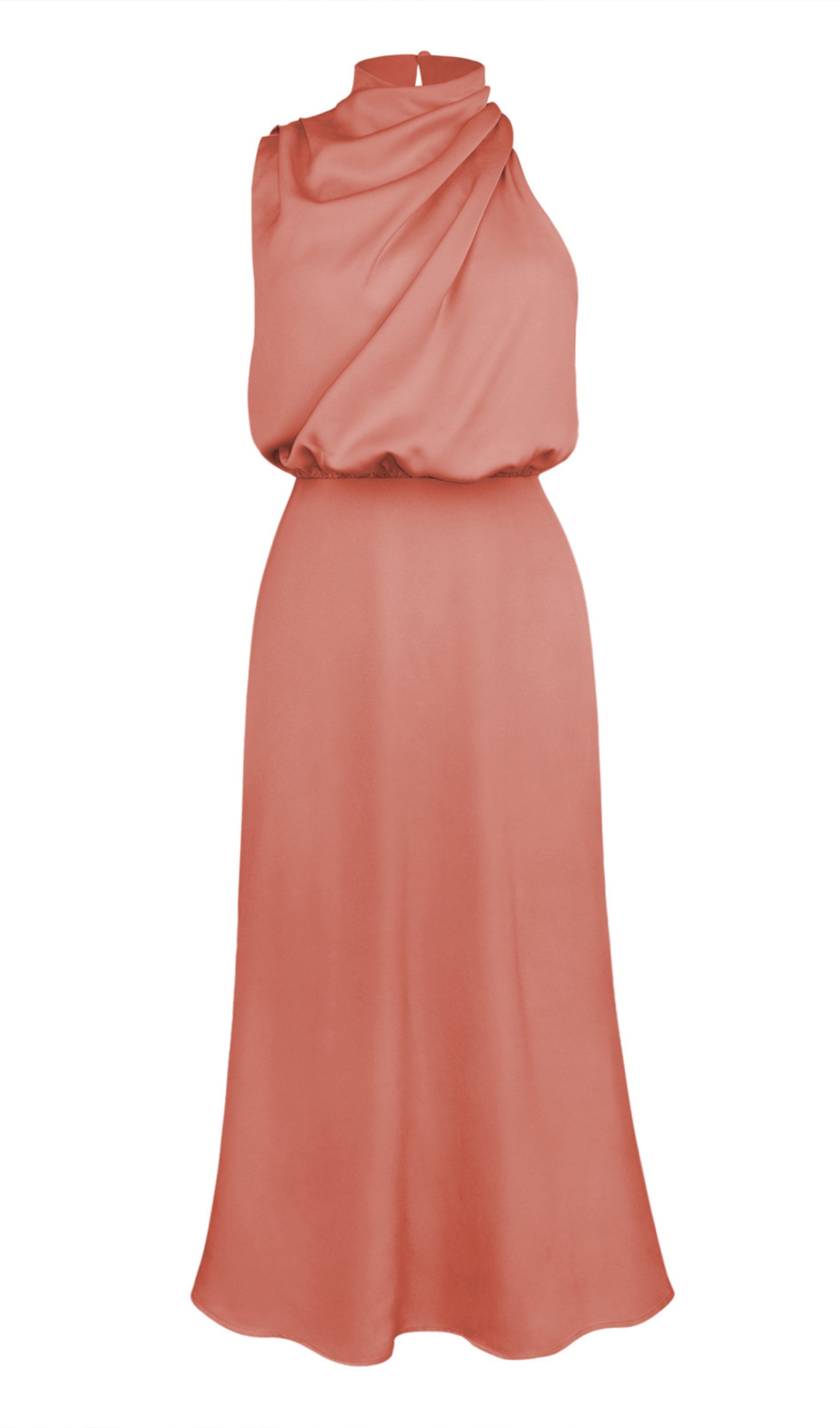 Asimetrik Saten Midi Elbise