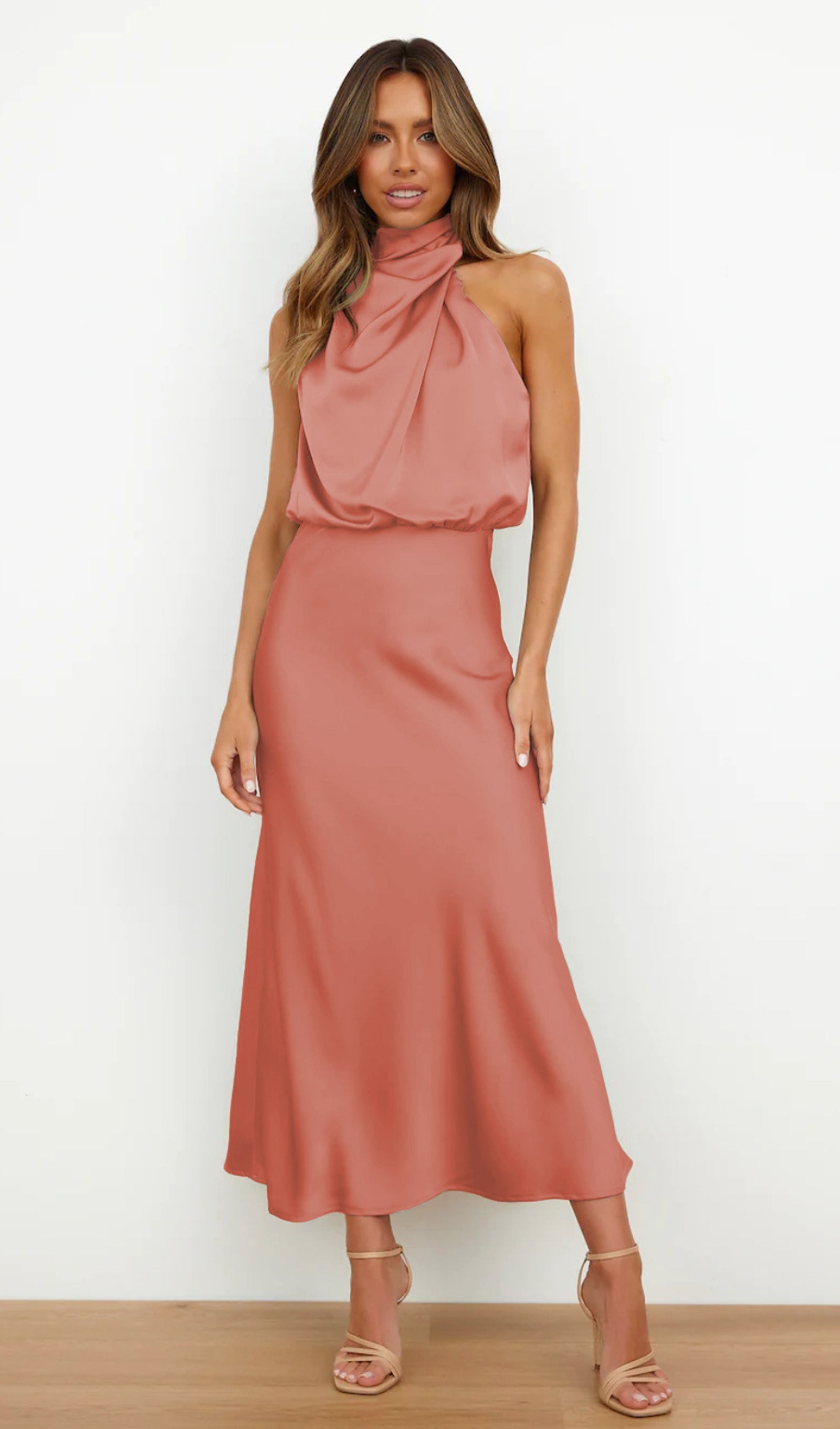 Asimetrik Saten Midi Elbise