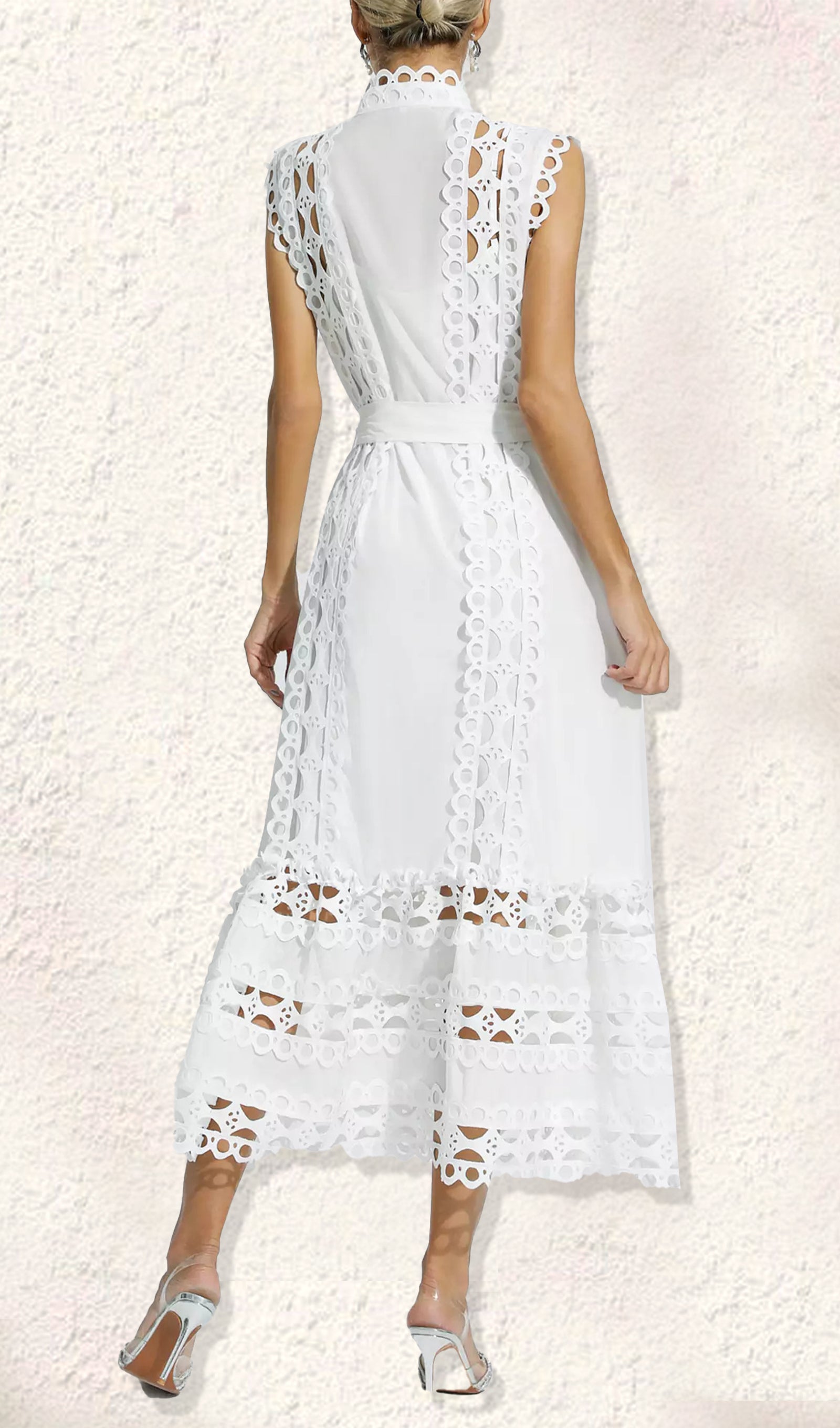 Kolsuz Hollow Out Kroşe Maksi Elbise