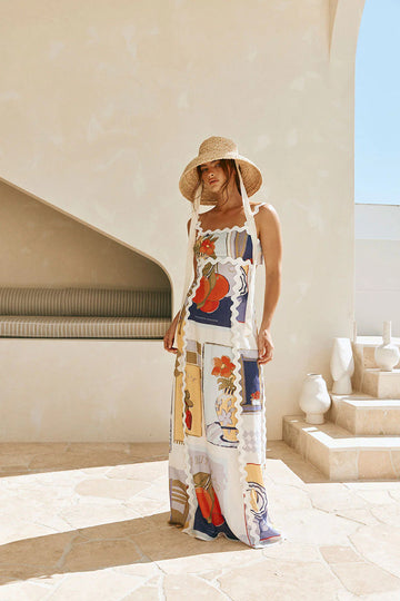 Spagetti Askılı Baskılı Maksi Elbise