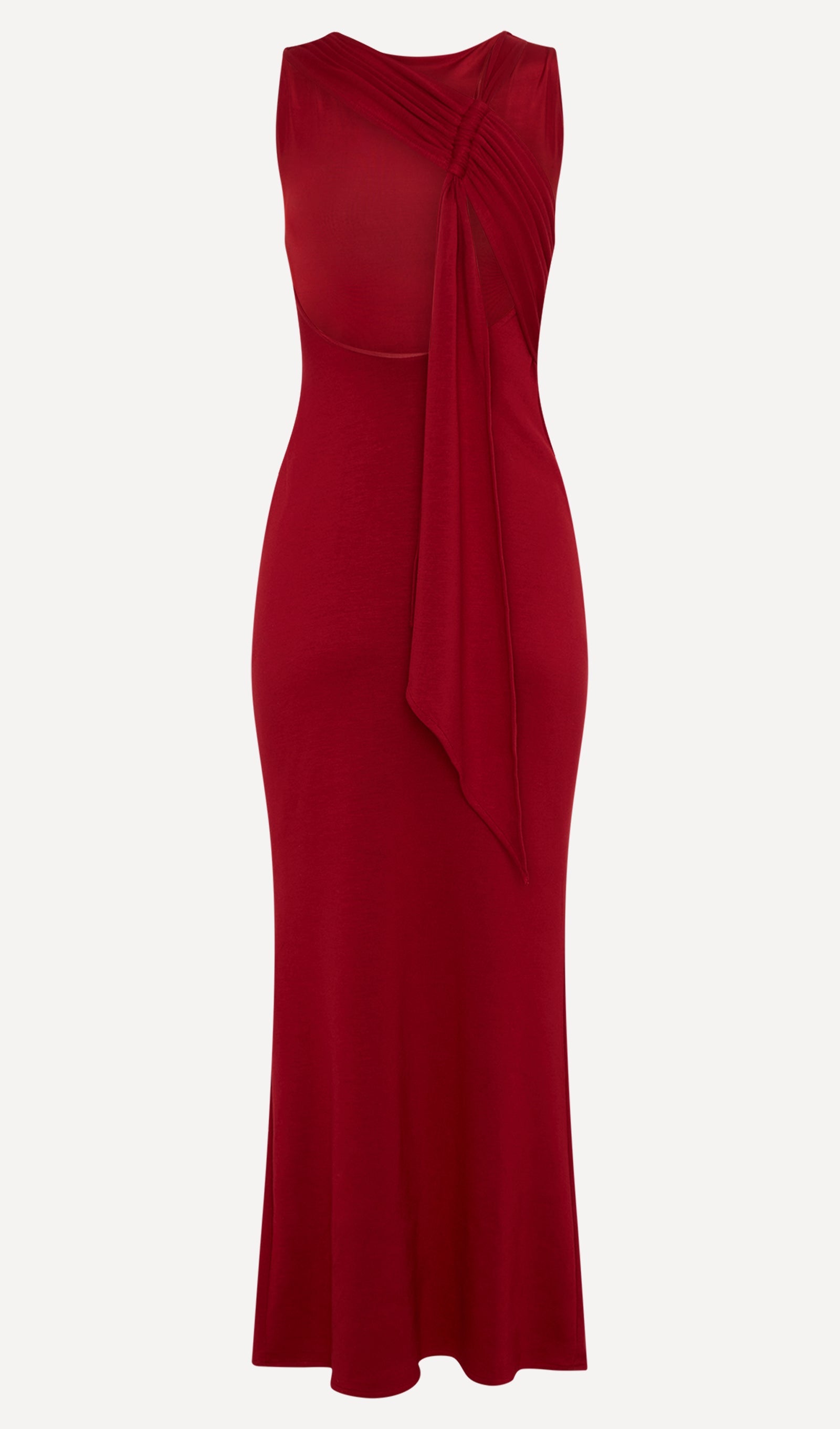 Asimetrik Scuba Jersey Maksi Elbise Ruby