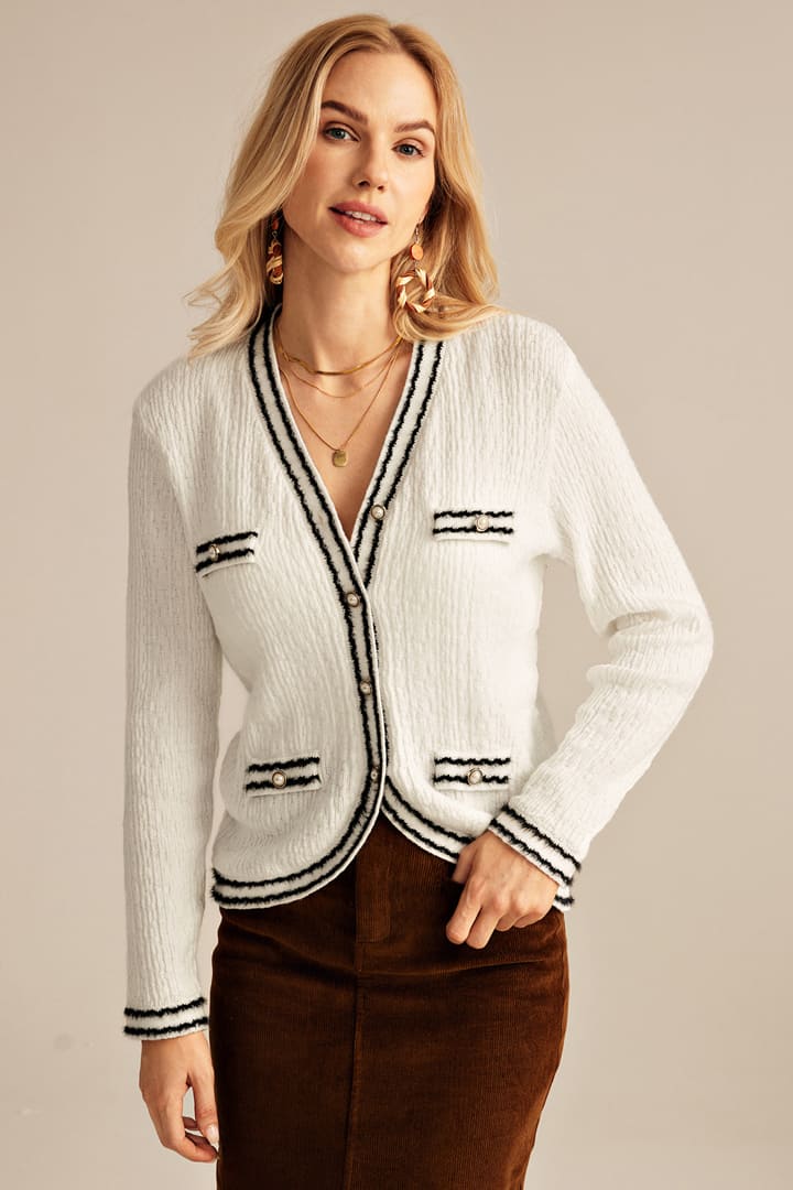 Zarif Düğmeli Tüvit Örgü V Yaka Kısa Uzun Kollu Hırka