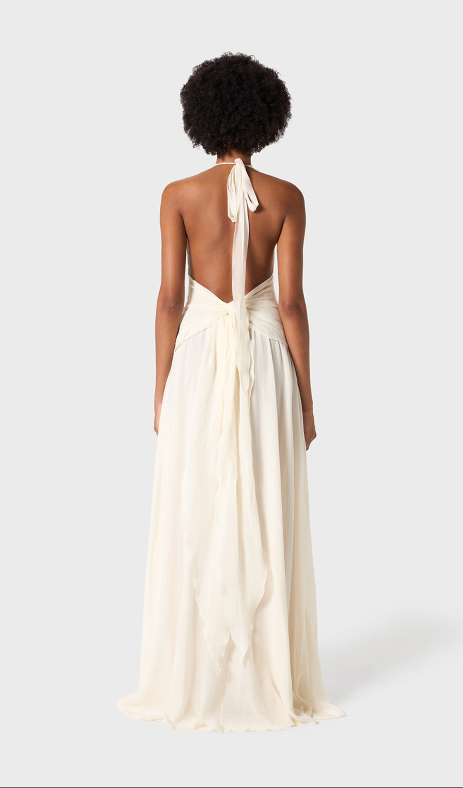 Halter Ruffles Gül Süslemeli Maksi Elbise