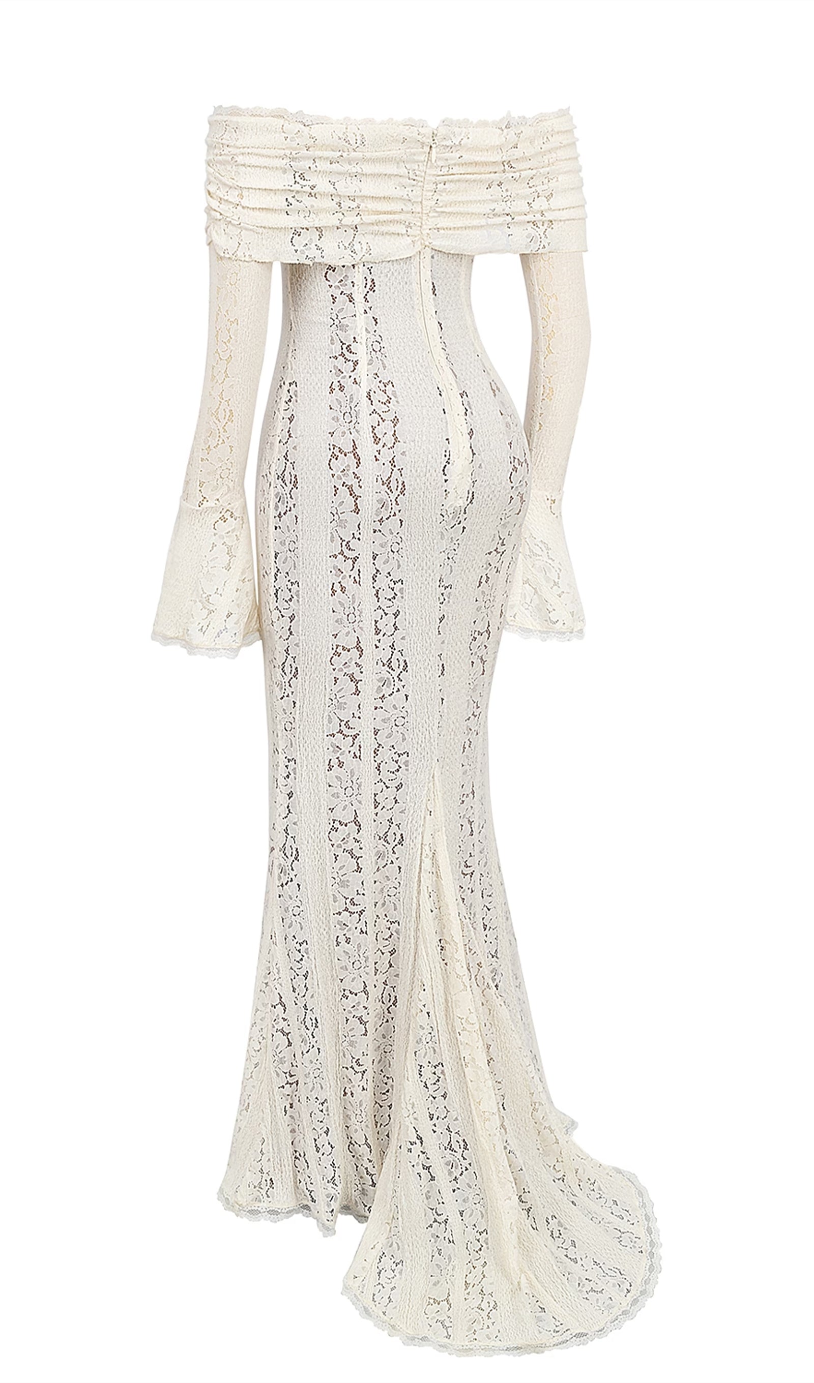 Vintage Çiçekli Dantel Kapalı Omuz Maksi Elbise