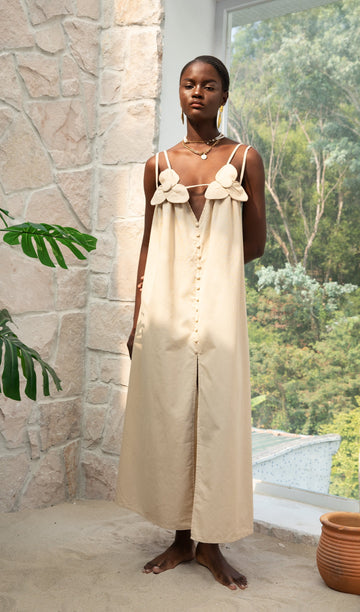 Trendy V Yaka Çiçekli Yüksek Yırtmaçlı Maksi Elbise