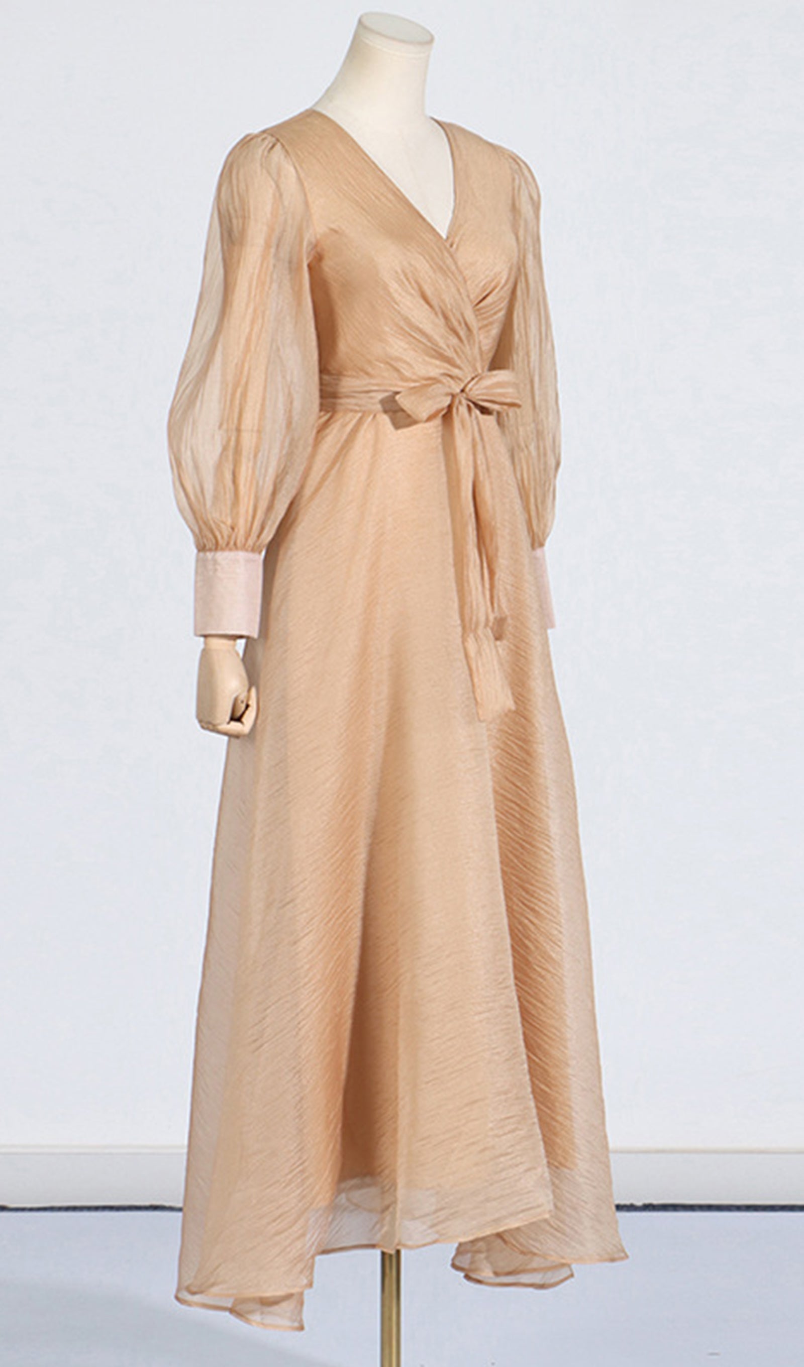 Fener Kollu V Yaka Bel Kemerli Maksi Elbise