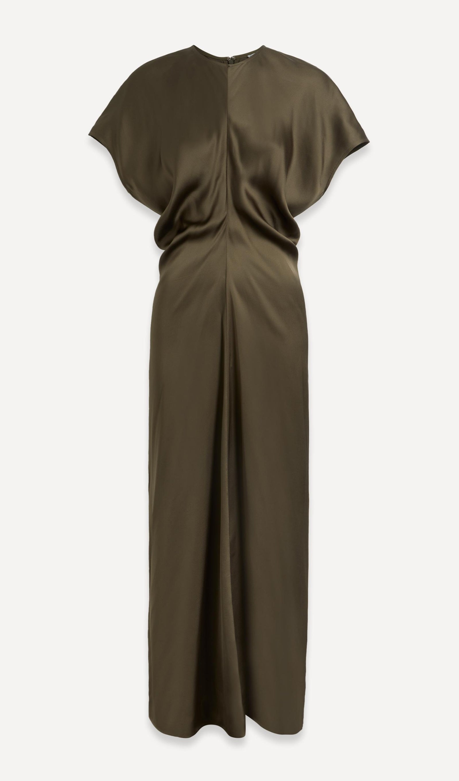 Slouch Bel Saten Midi Elbise-Yeşil