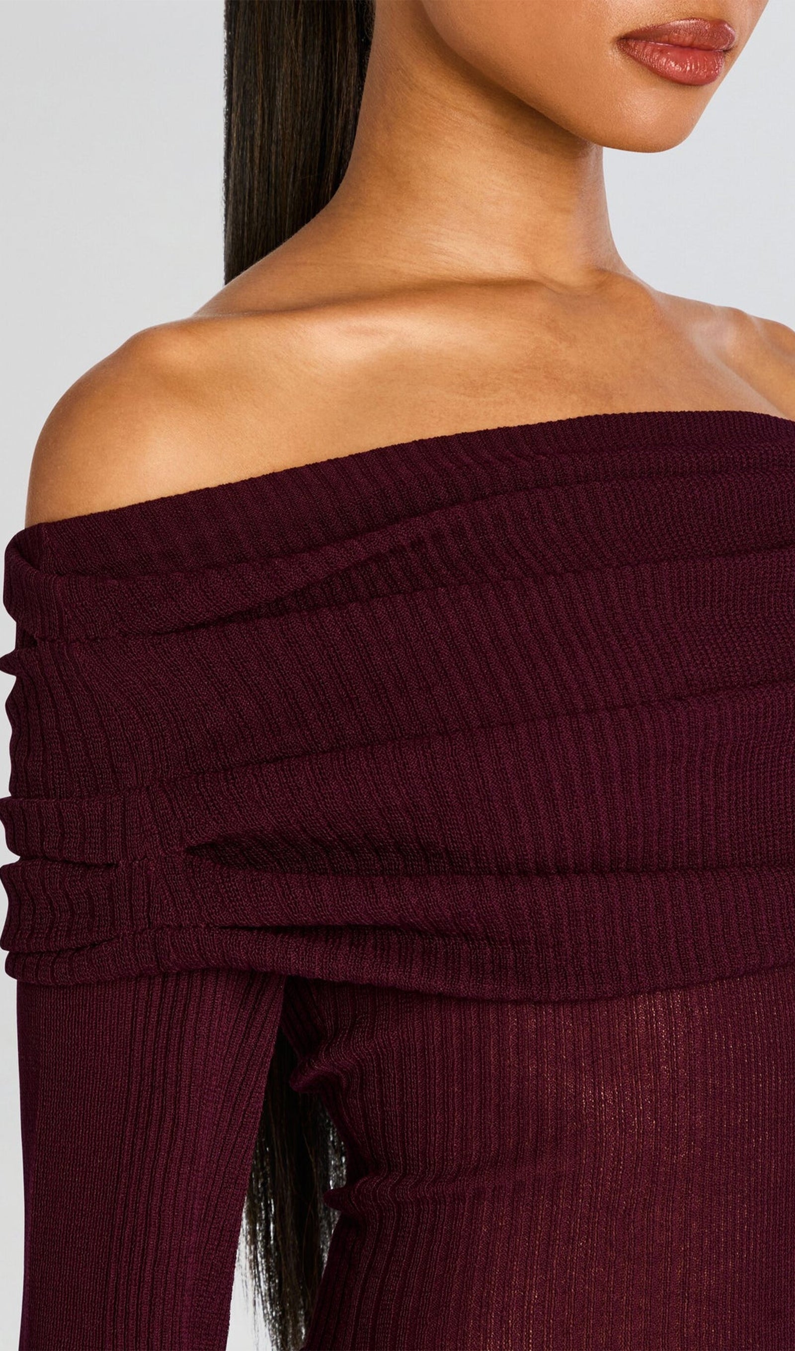 Kapalı Omuz Slim Fit Maksi Elbise