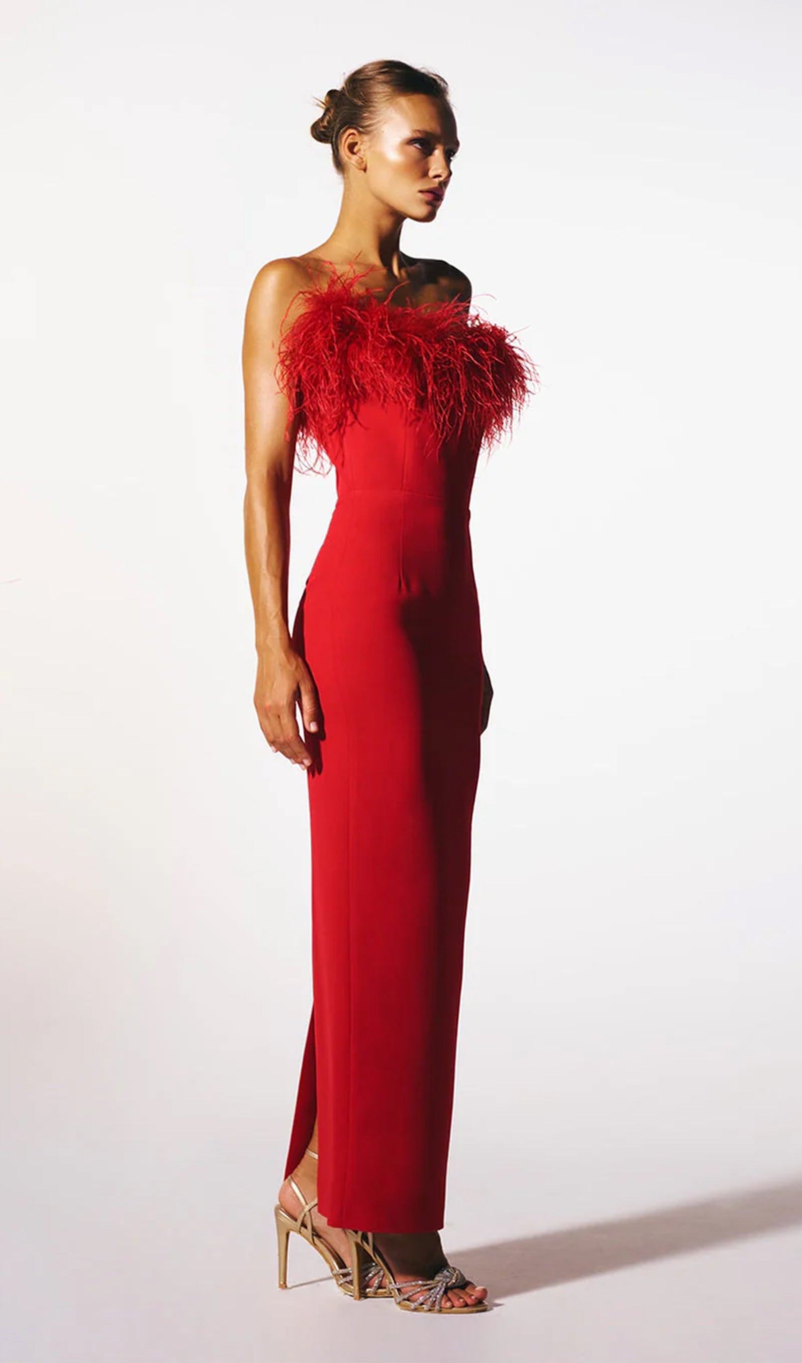 Lena Tüy Süslemeli Midi Elbise Kırmızı