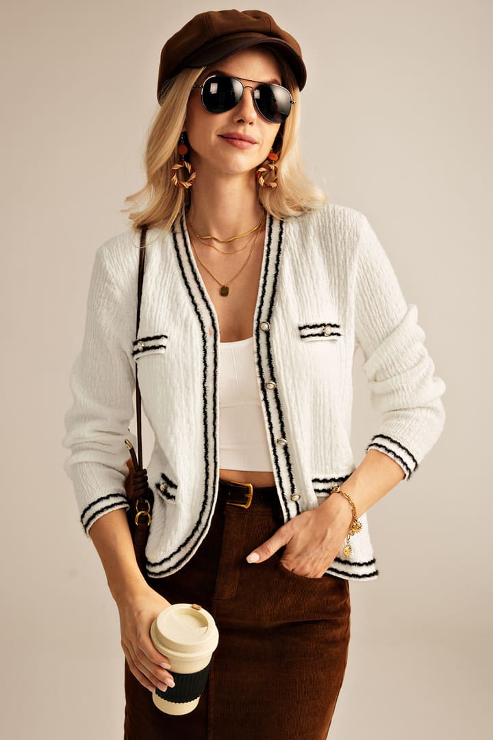 Zarif Düğmeli Tüvit Örgü V Yaka Kısa Uzun Kollu Hırka