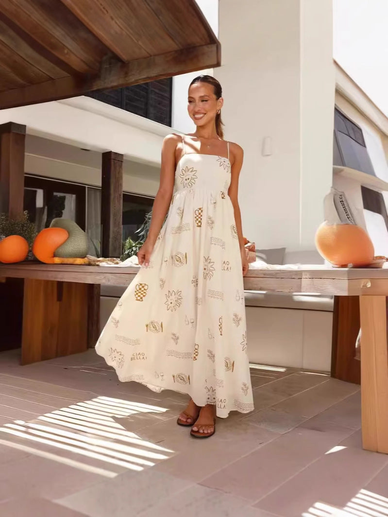 Chill Vibes Sırtı Açık Spagetti Askılı Maksi Elbise