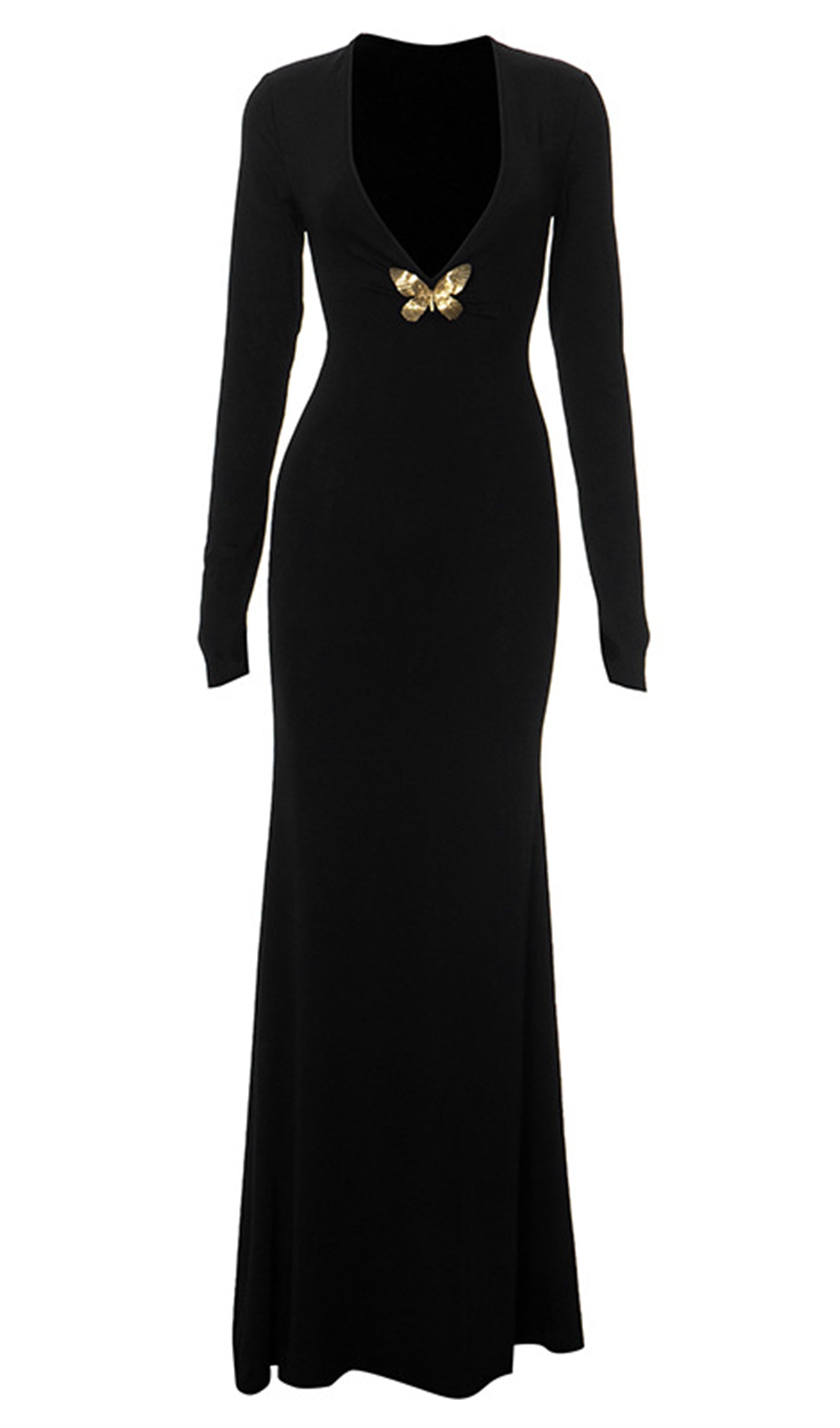 Derin V Yaka Maksi Elbise Siyah