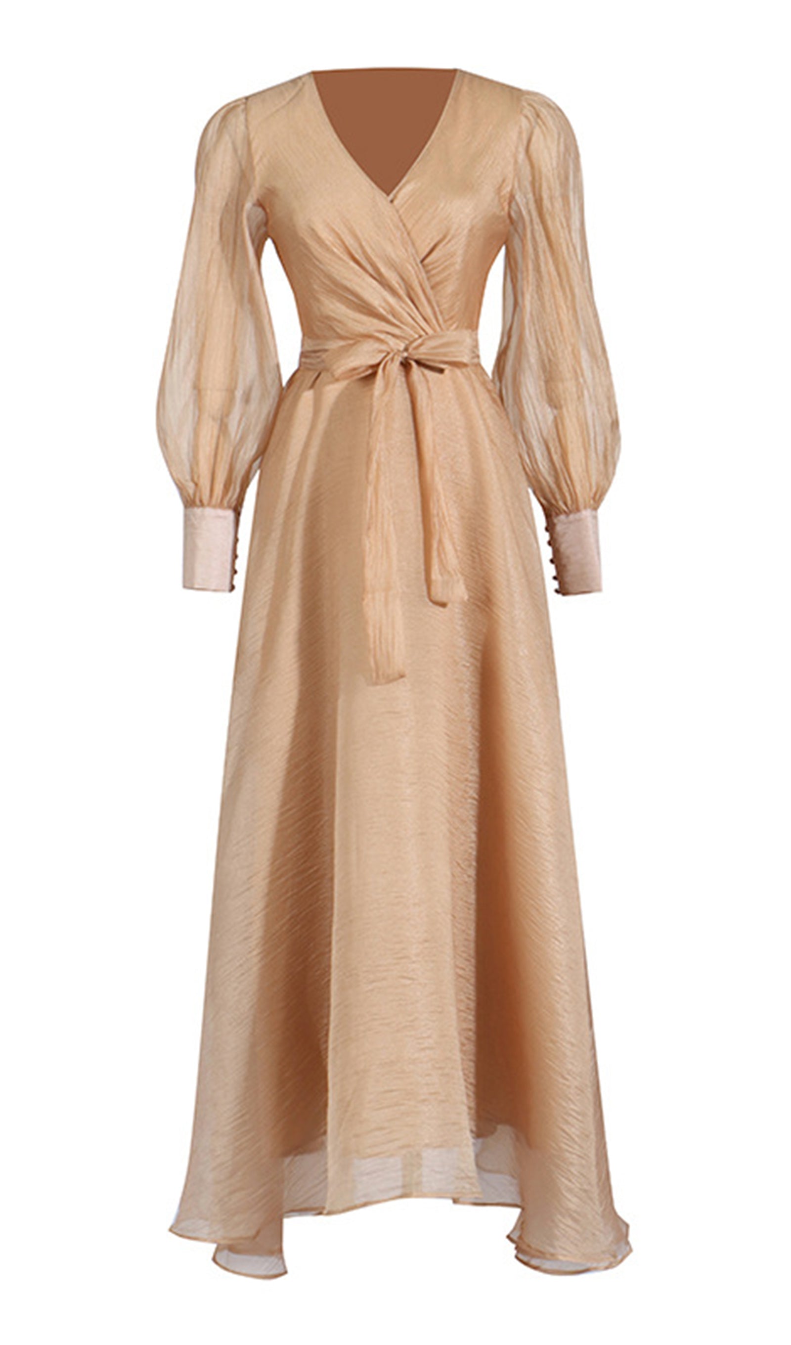 Fener Kollu V Yaka Bel Kemerli Maksi Elbise